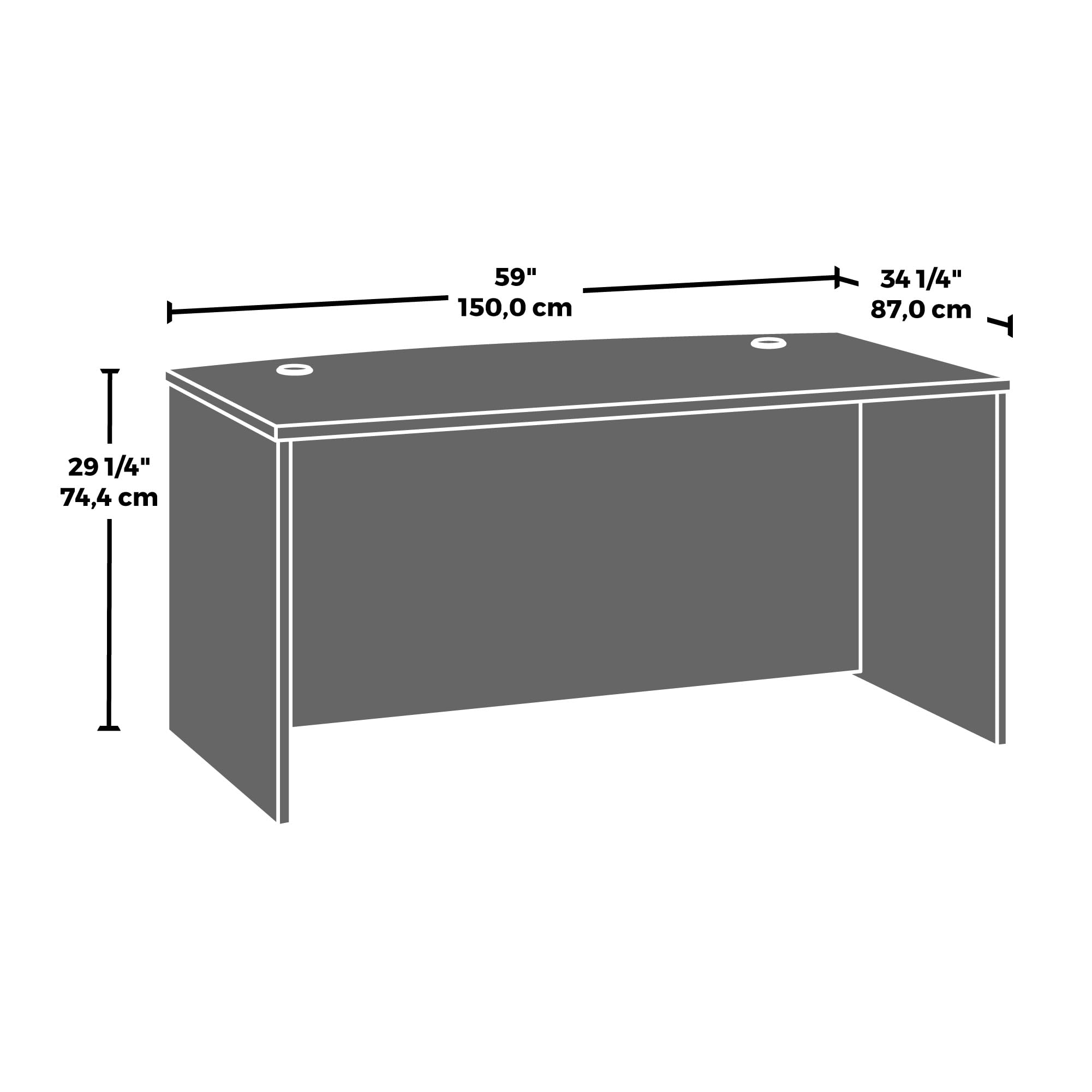 OfficeWorks by Sauder Affirm 60'' Bow Front Desk Shell, L: 34.25'' x W: 59.06'' x H: 29.29'', Noble Elm - Image 3