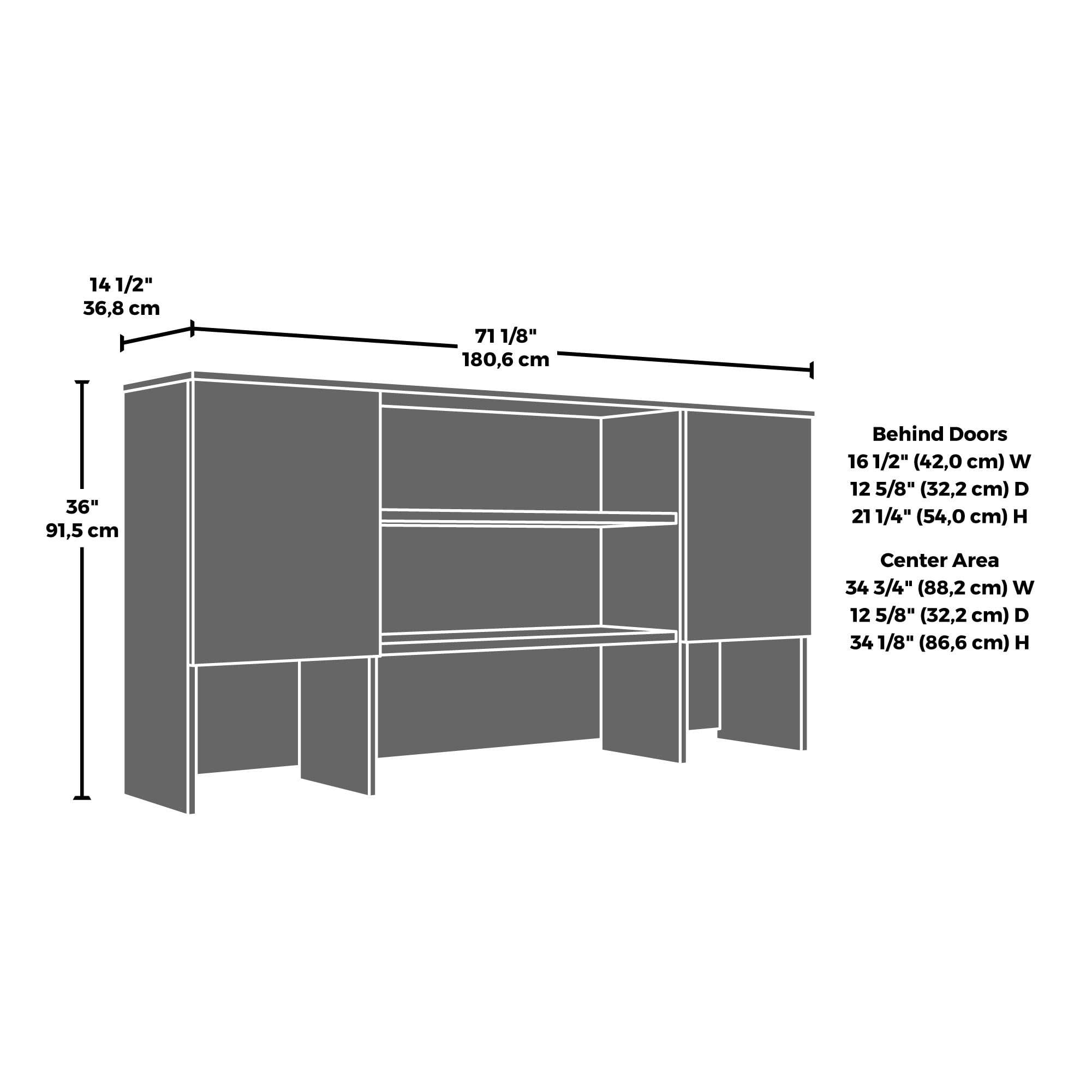 OfficeWorks by Sauder Affirm 72'' Storage Hutch, L: 71.10'' x W: 14.49'' x H: 36.02'', Classic Cherry - Image 3