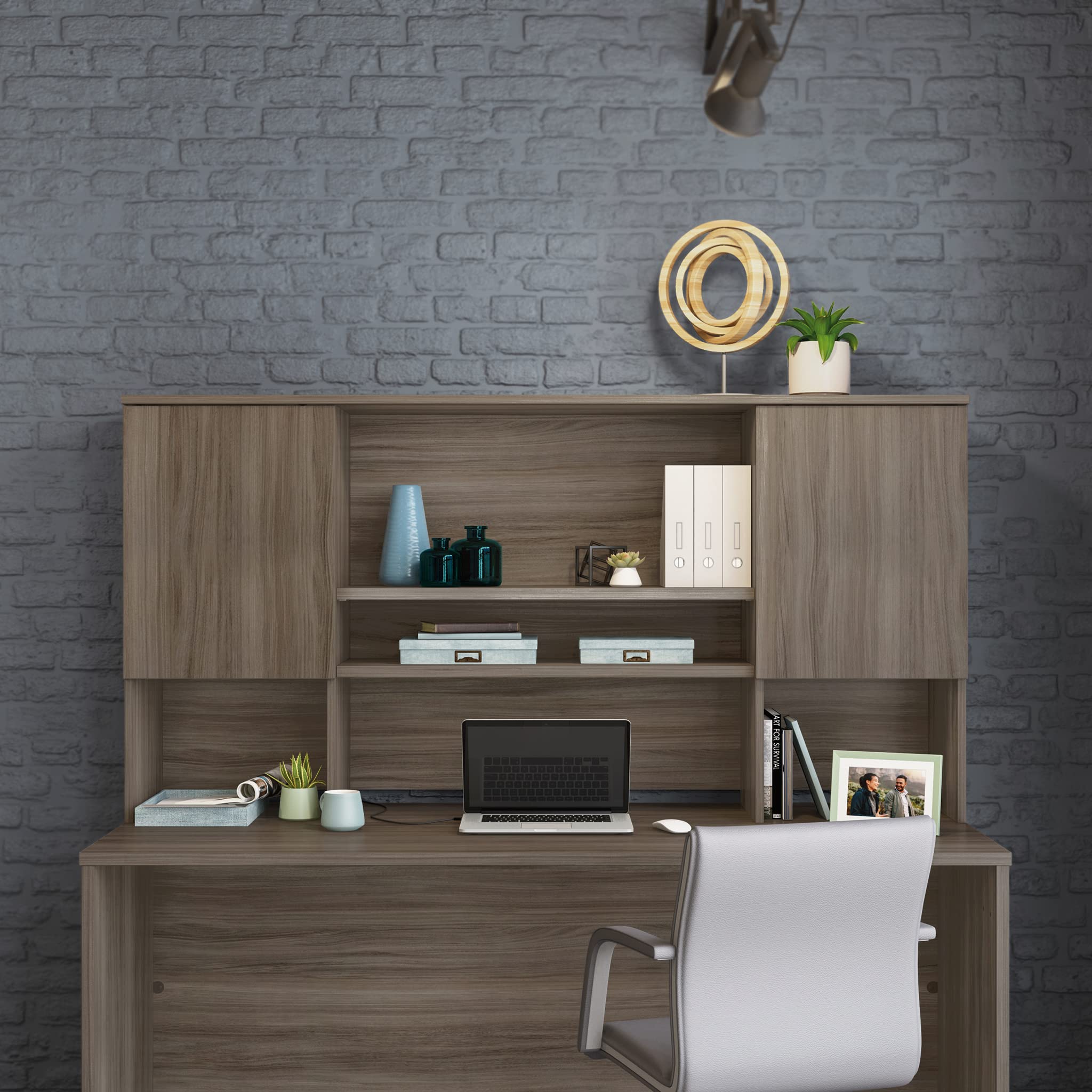 OfficeWorks by Sauder Affirm 72'' Storage Hutch, L: 71.10'' x W: 14.49'' x H: 36.02'', Classic Cherry - Image 5