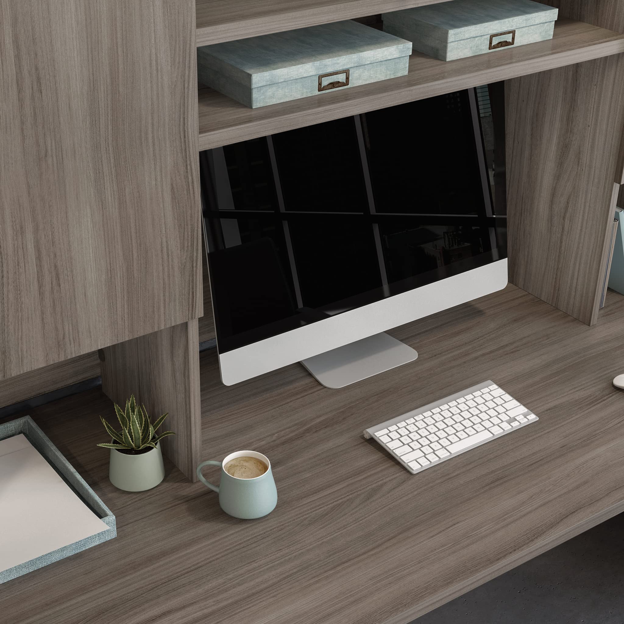 OfficeWorks by Sauder Affirm 72'' Storage Hutch, L: 71.10'' x W: 14.49'' x H: 36.02'', Classic Cherry - Image 7