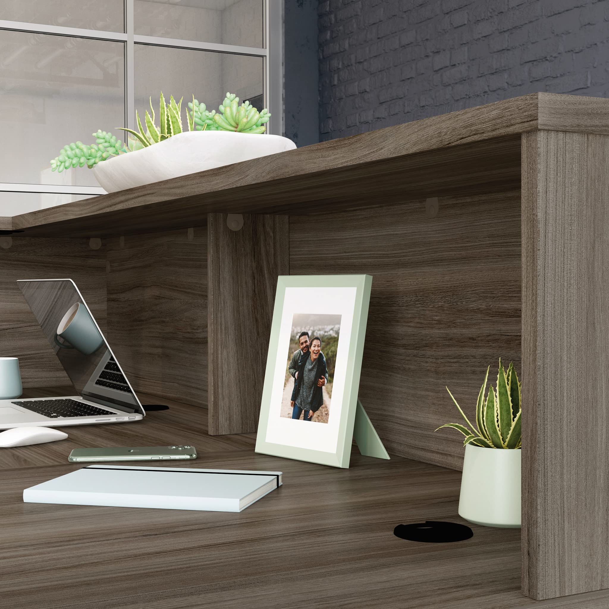 OfficeWorks by Sauder Affirm Reception Station, L: 70.87'' x W: 70.87'' x H: 13.58'', Hudson Elm - Image 10