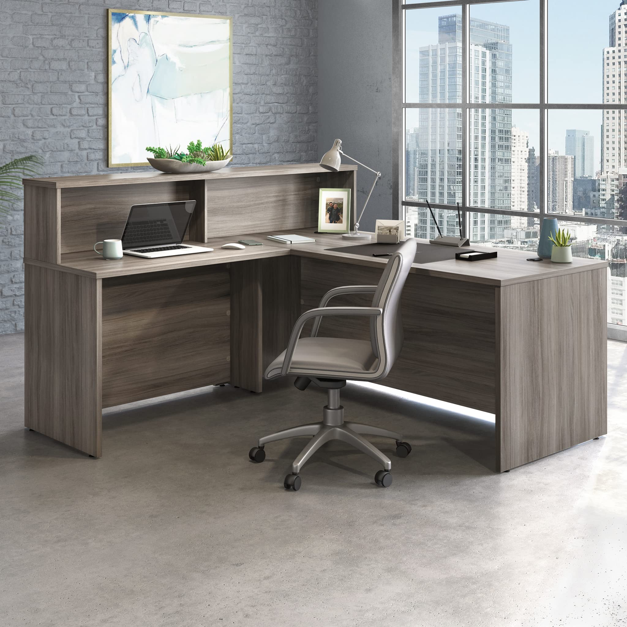 OfficeWorks by Sauder Affirm Reception Station, L: 70.87'' x W: 70.87'' x H: 13.58'', Hudson Elm - Image 7