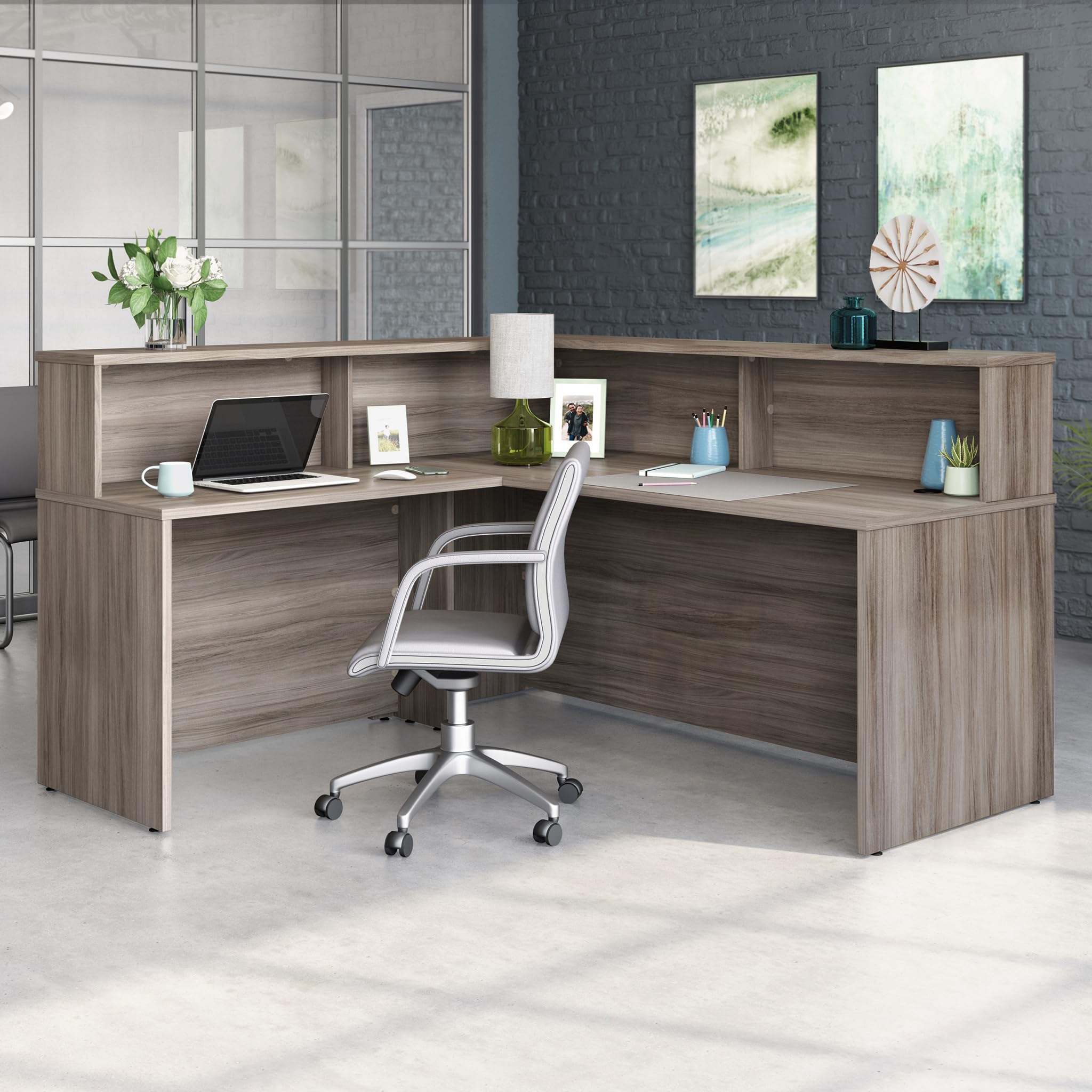 OfficeWorks by Sauder Affirm Reception Station, L: 70.87'' x W: 70.87'' x H: 13.58'', Hudson Elm - Image 8
