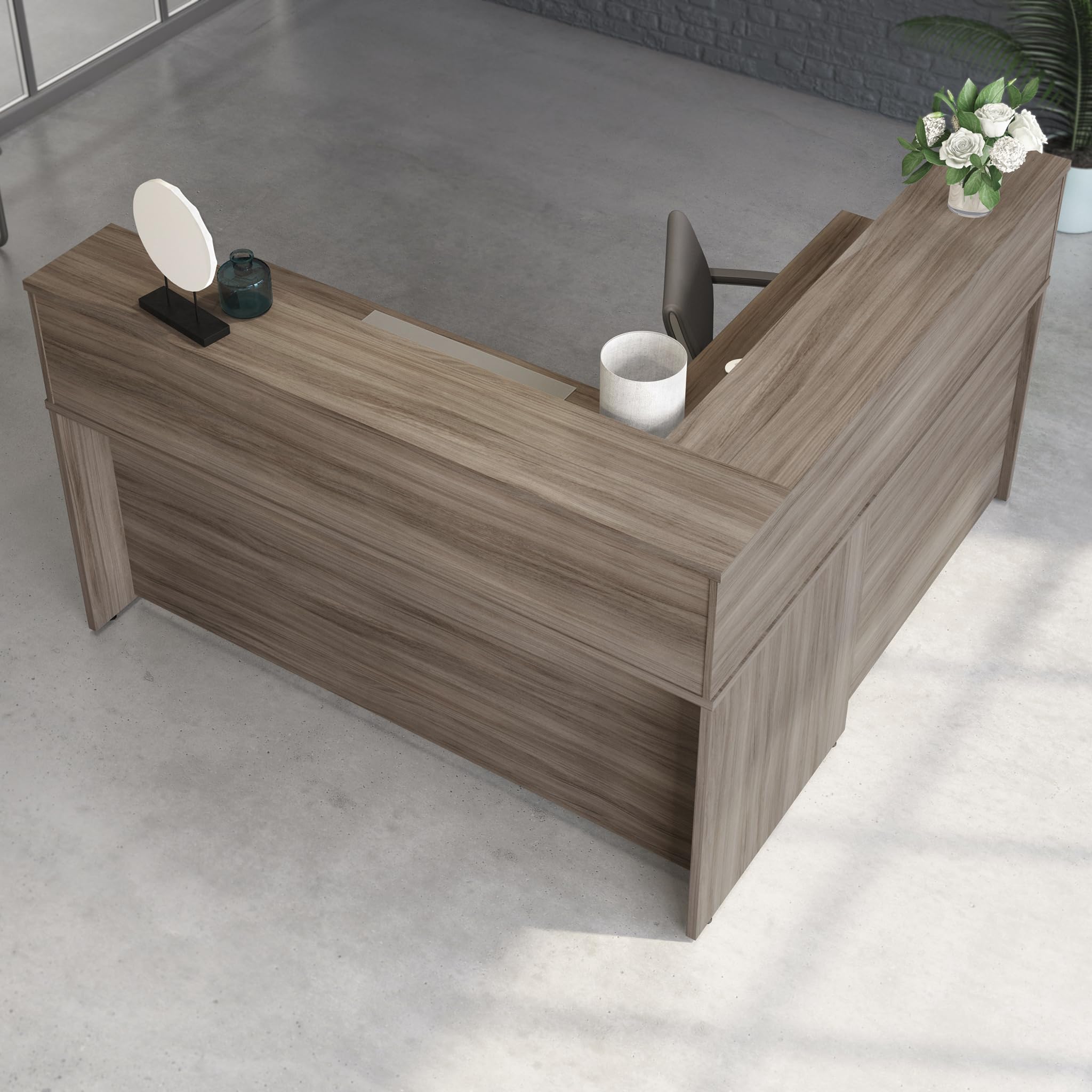 OfficeWorks by Sauder Affirm Reception Station, L: 70.87'' x W: 70.87'' x H: 13.58'', Hudson Elm - Image 9
