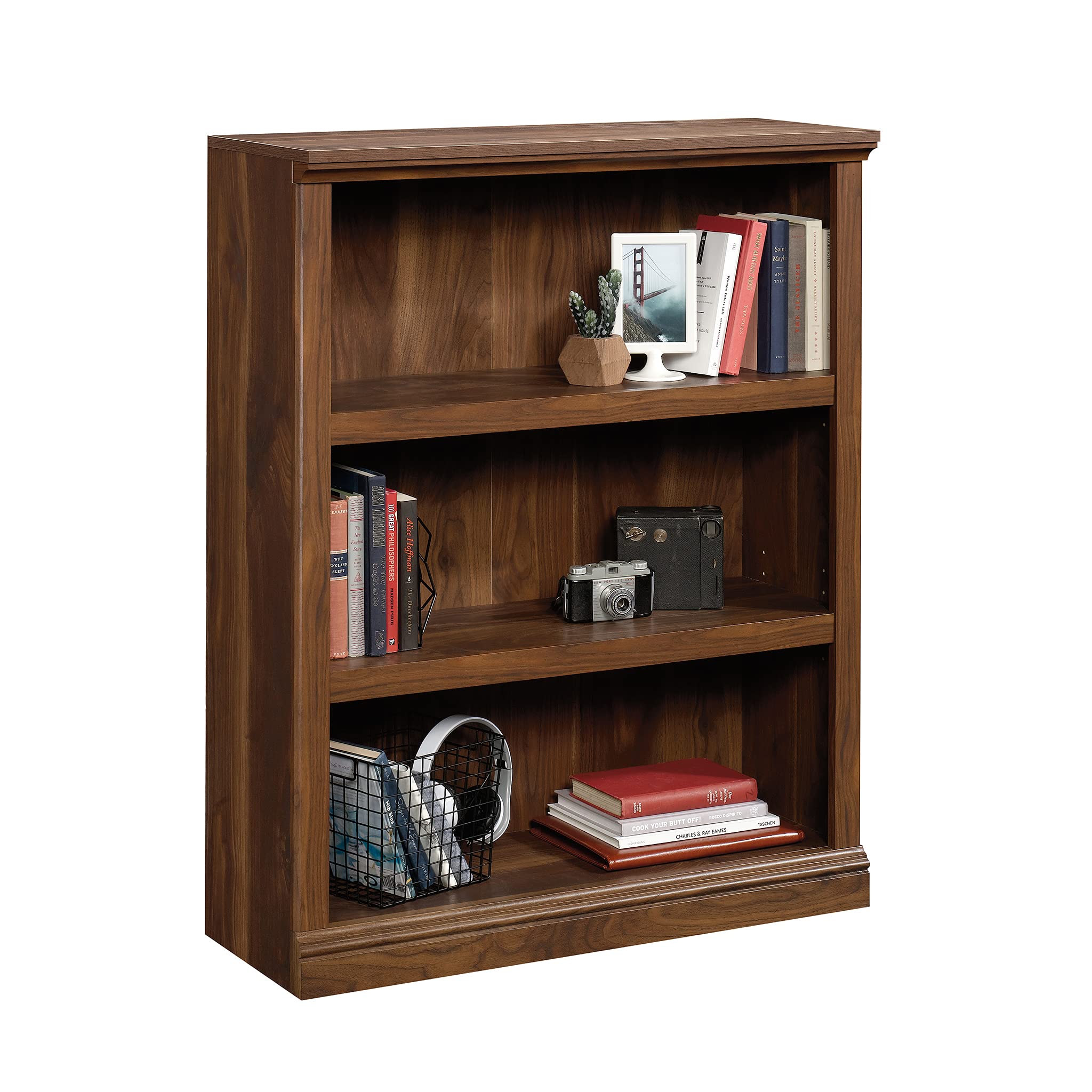 Sauder 3 Tier Book Shelf Wooden Bookcase Multipurpose Bookshelf for Home Office, Living Room, in Grand Walnut - Image 5