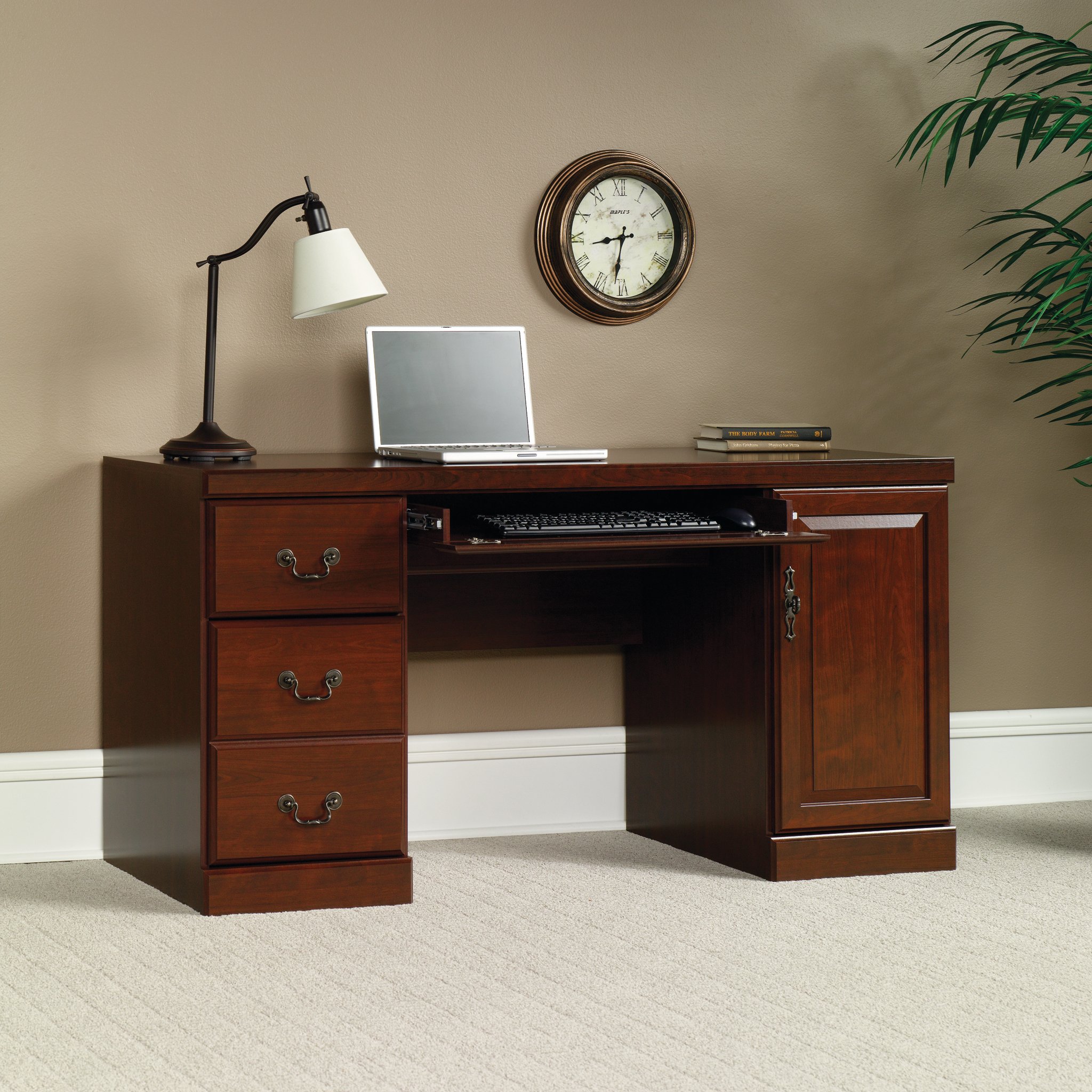 Sauder 404944 Heritage Hill Computer Credenza, Classic Cherry Finish, L: 59.13" x W: 20.47" x H: 30.16" - Image 4