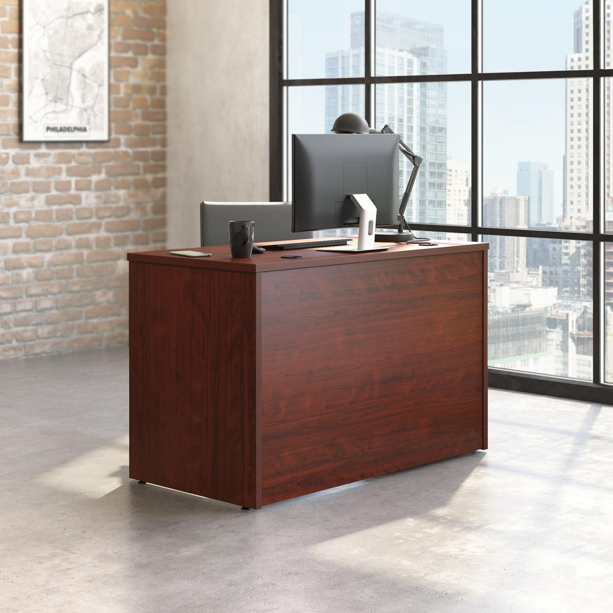 Sauder Affirm 48x24 Desk Shell/Credenza/Return, Classic Cherry Finish - Image 5