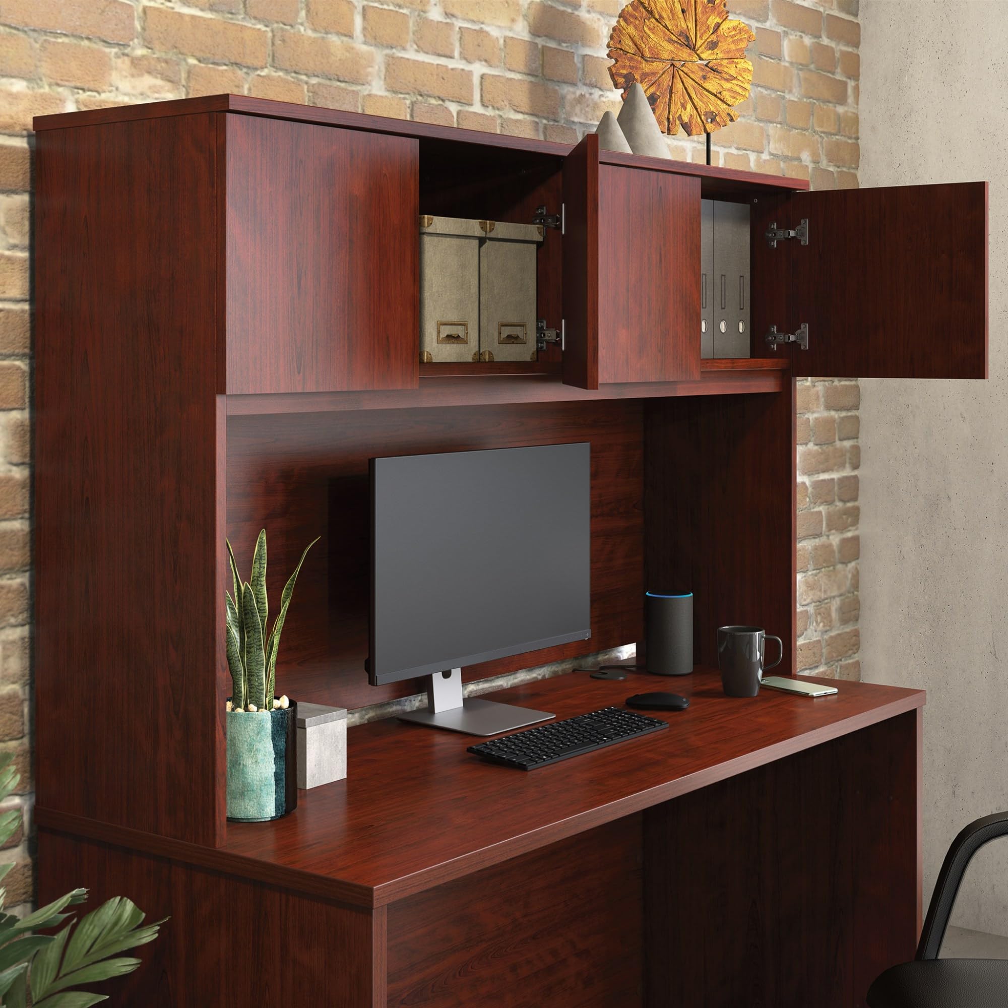 Sauder Affirm 60" x 36" Hutch, Classic Cherry Finish - Image 5