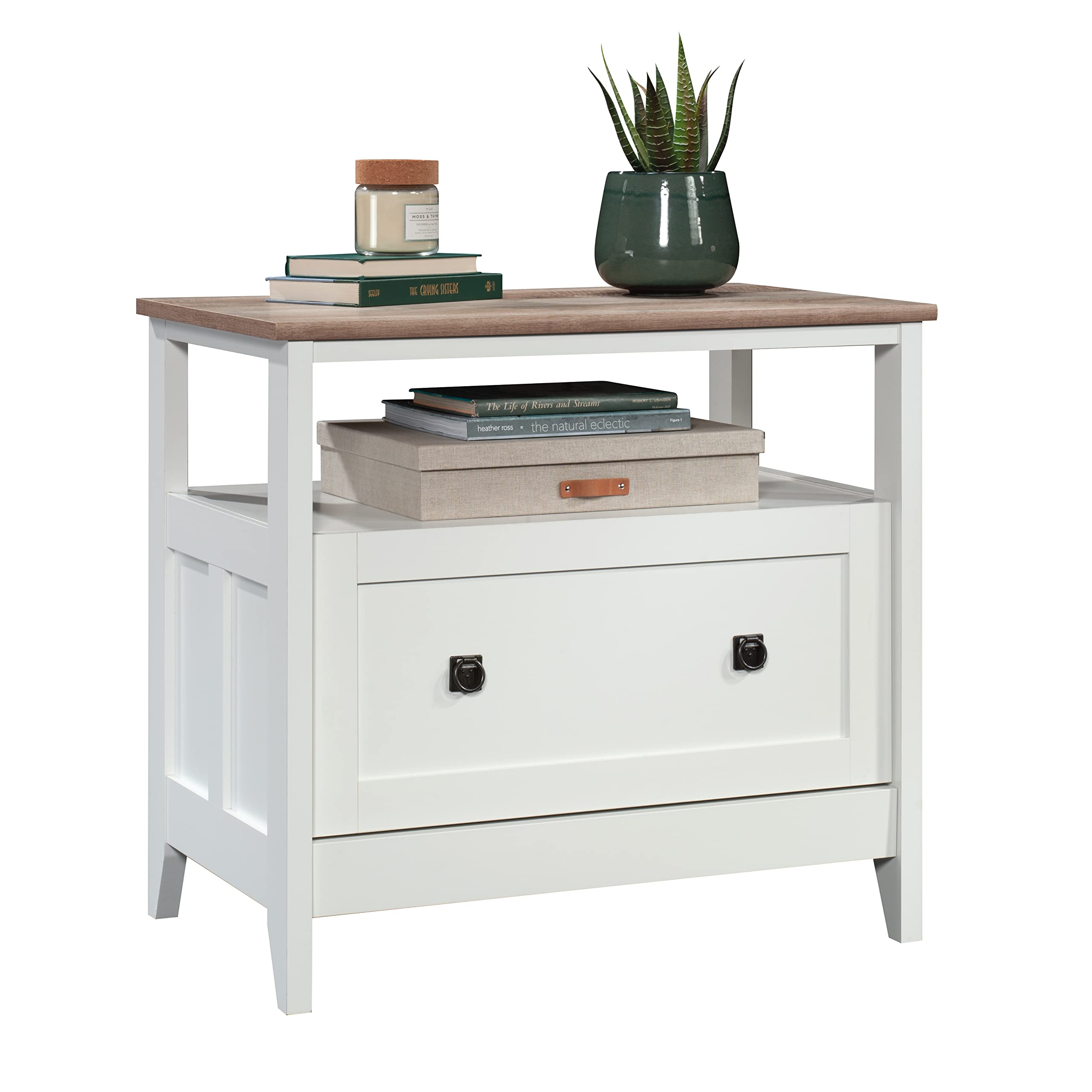 Sauder August Hill File Cabinet 1-Drawer with Open Shelf, Legal Size Filing Cabinet - Soft White Finish - Image 11