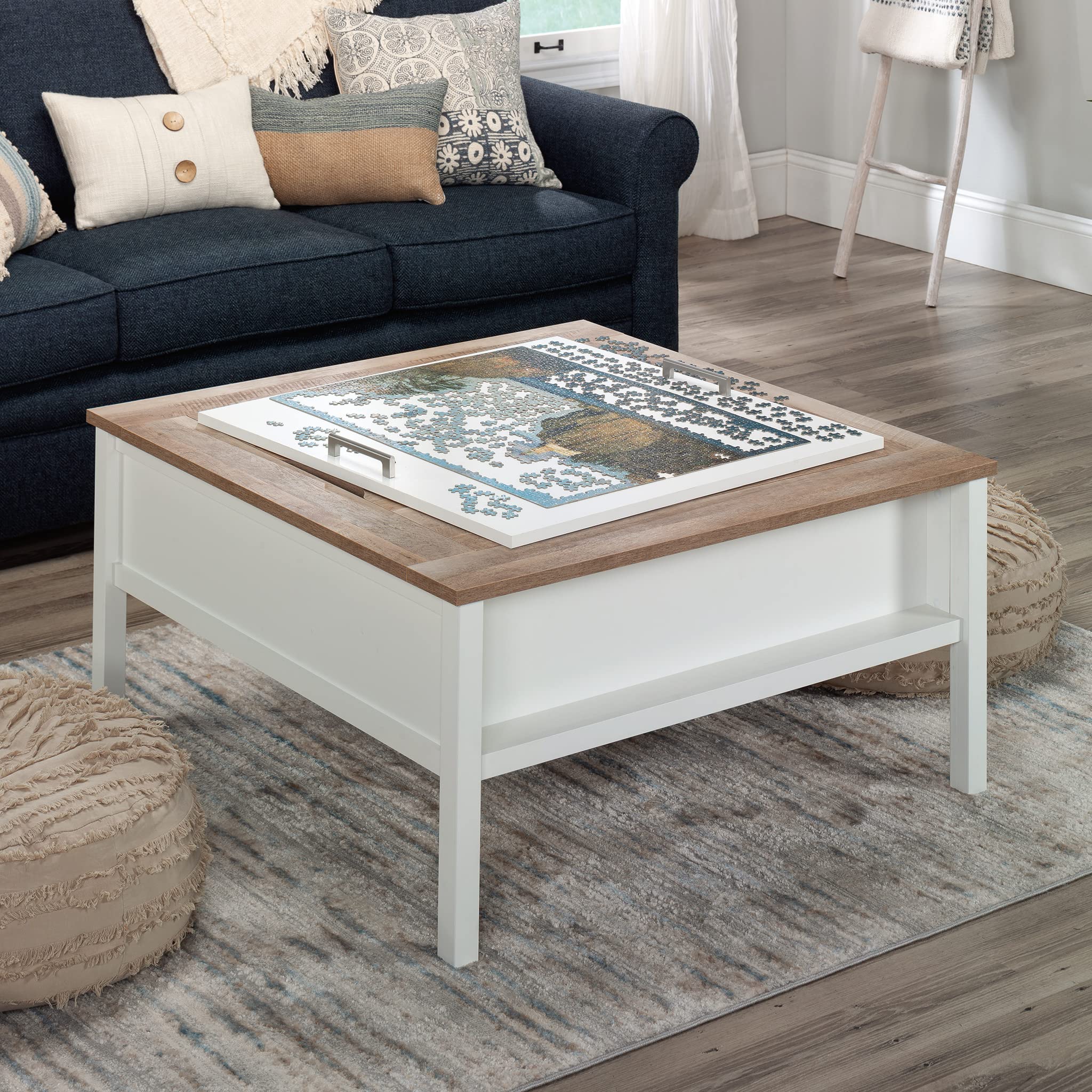 Sauder Cottage Road Coffee Table/Gaming Table with Removable Top, Soft White Finish - Image 10