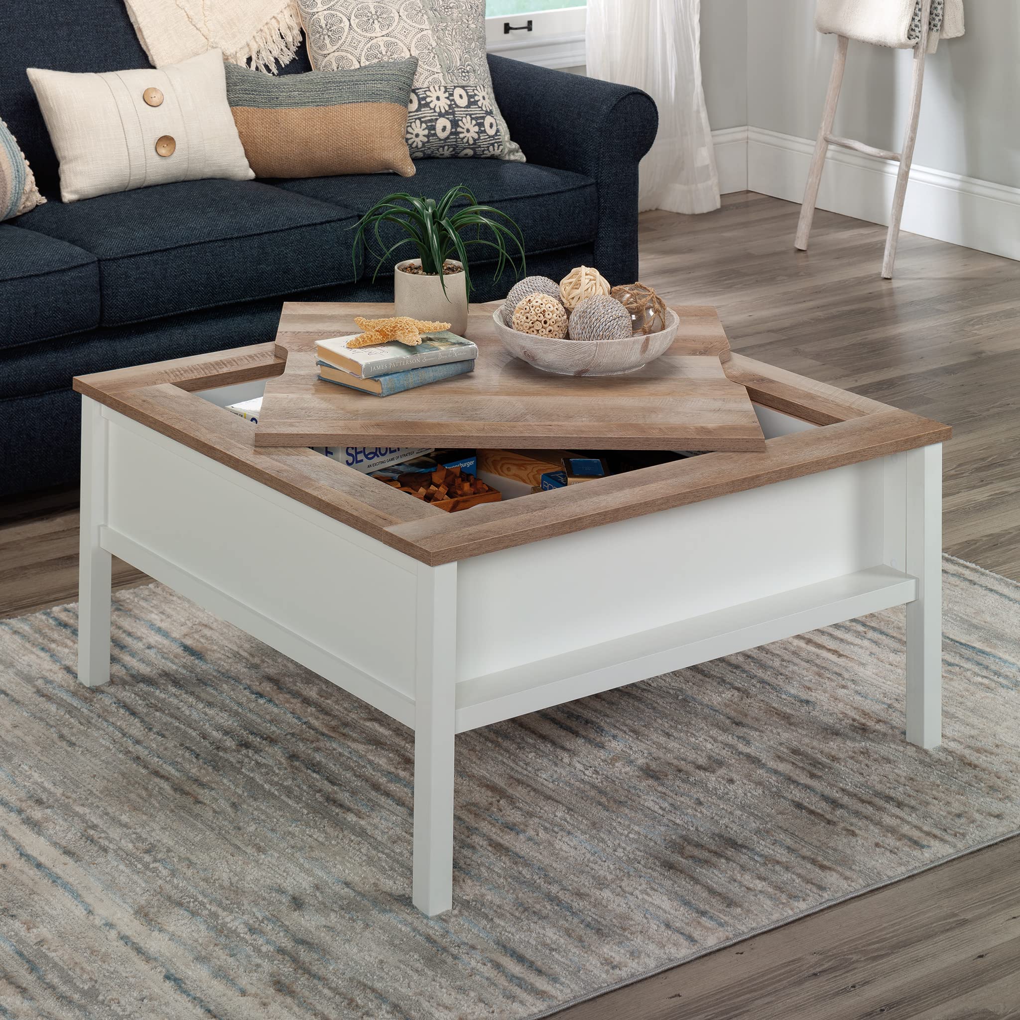 Sauder Cottage Road Coffee Table/Gaming Table with Removable Top, Soft White Finish - Image 11