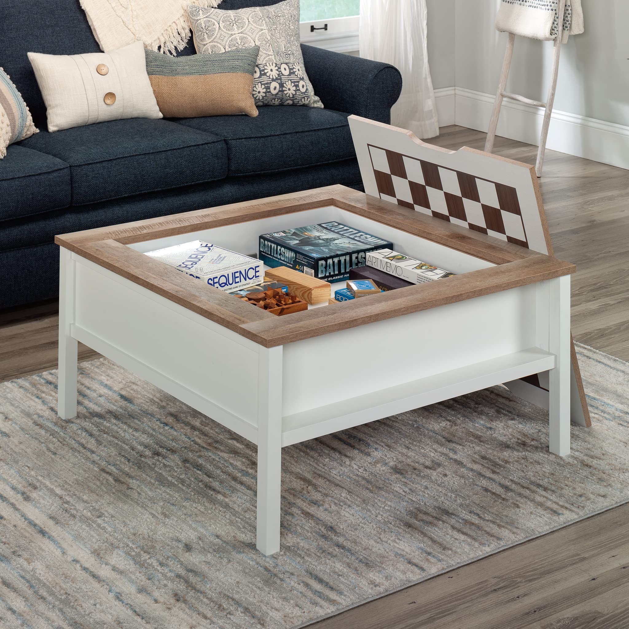 Sauder Cottage Road Coffee Table/Gaming Table with Removable Top, Soft White Finish - Image 8
