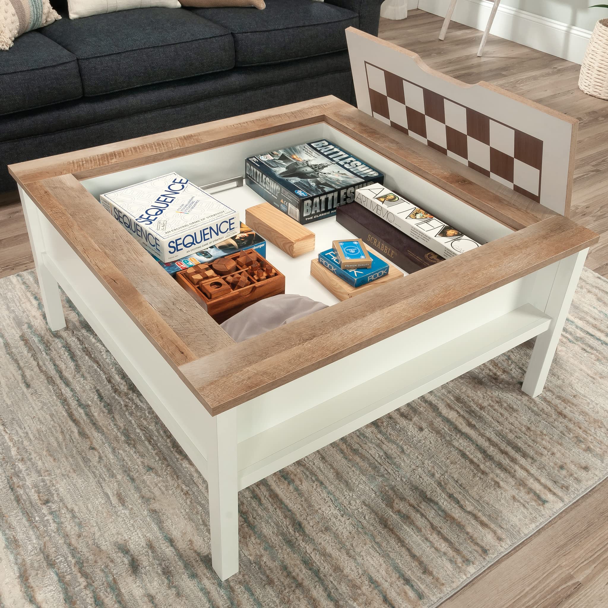Sauder Cottage Road Coffee Table/Gaming Table with Removable Top, Soft White Finish - Image 9