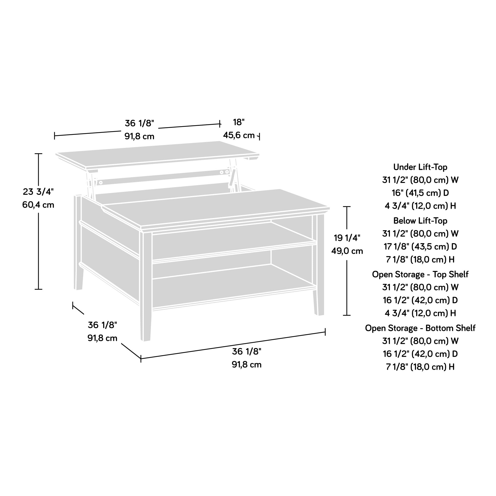 Sauder East Adara Lift Top Coffee Table, Cascase Oak Finish - Image 3