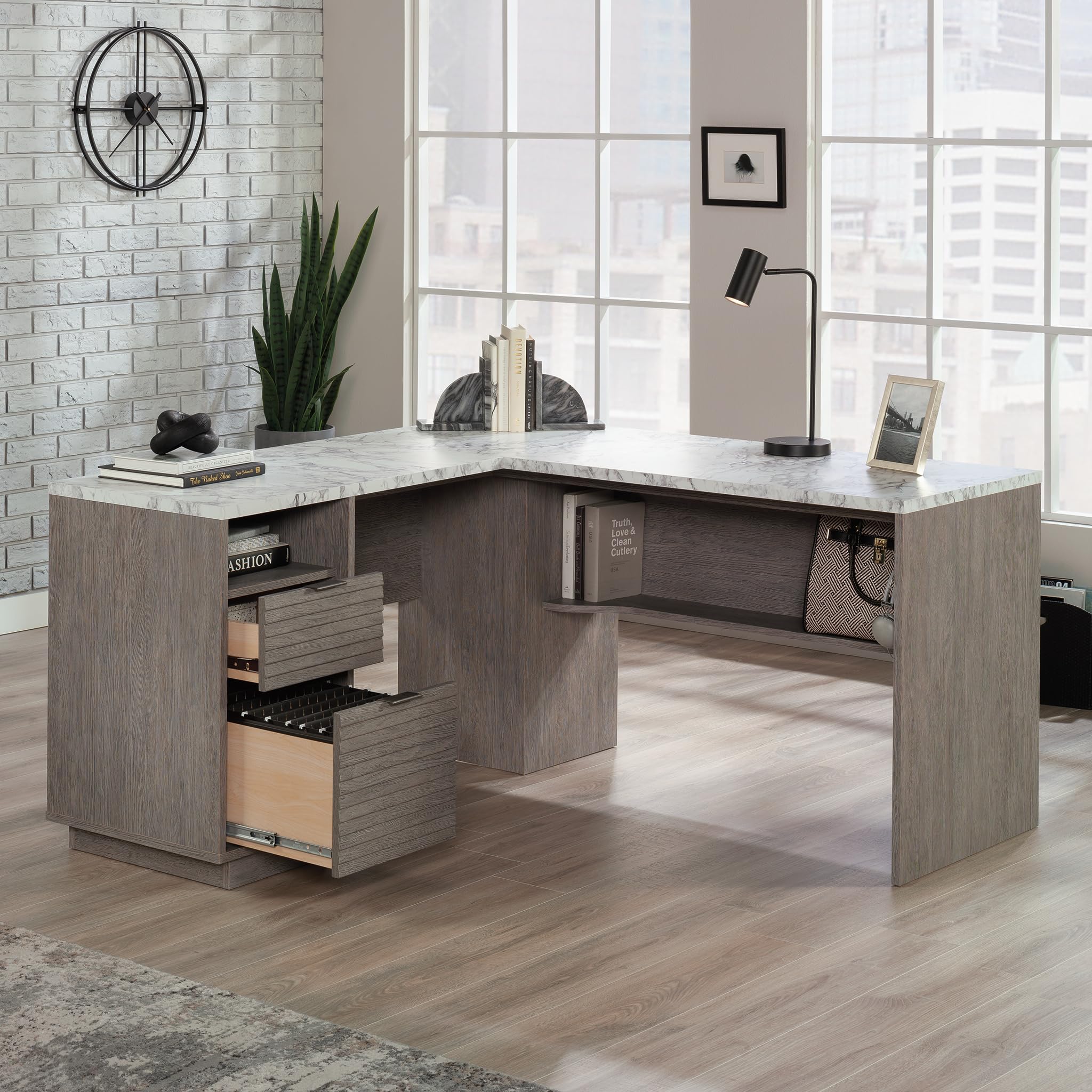 Sauder East Rock L-Desk, Ashen Oak Finish - Image 4