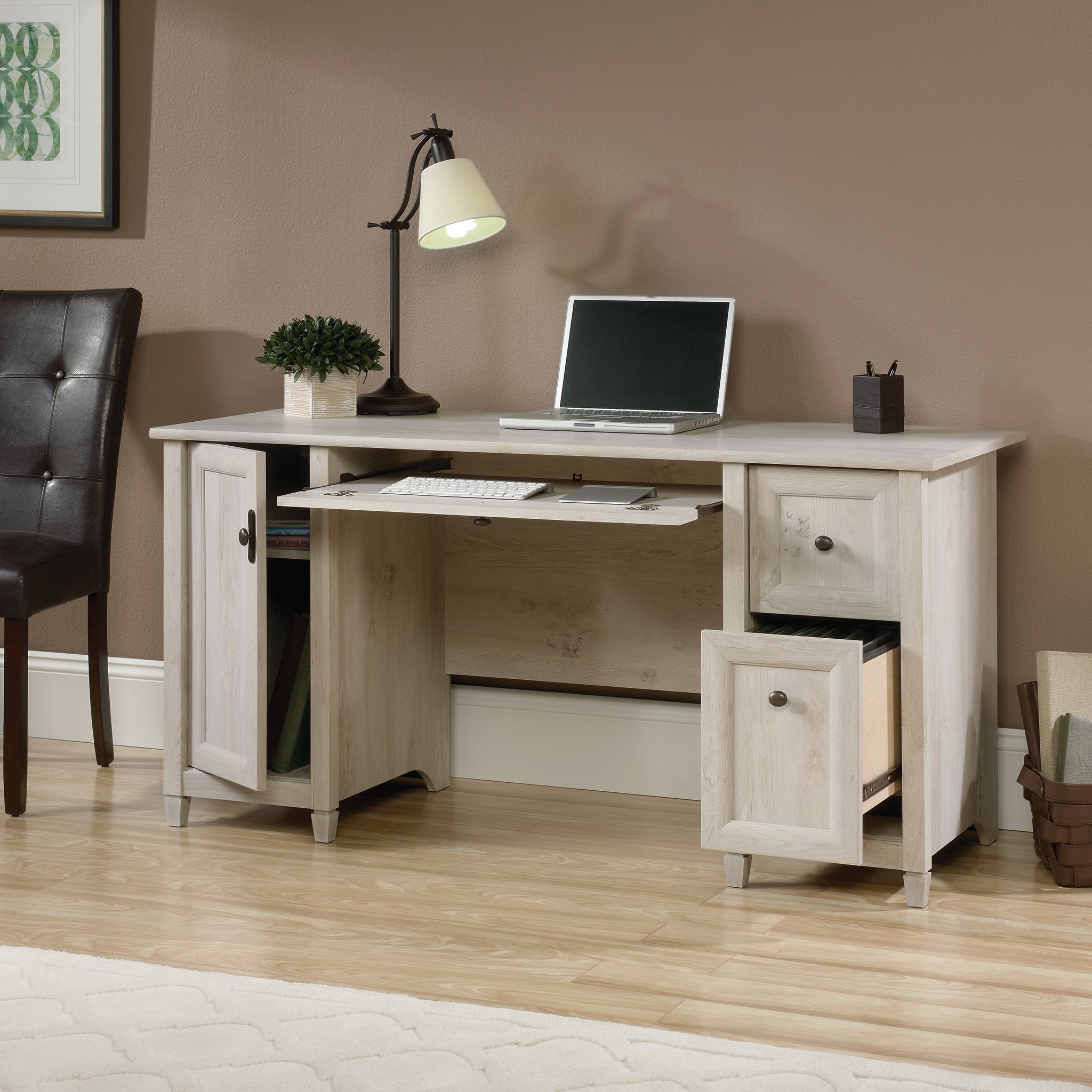 Sauder Edge Water Computer Desk with Storage Drawers, Home Office Desk, in Chalked Chestnut finish - Image 7