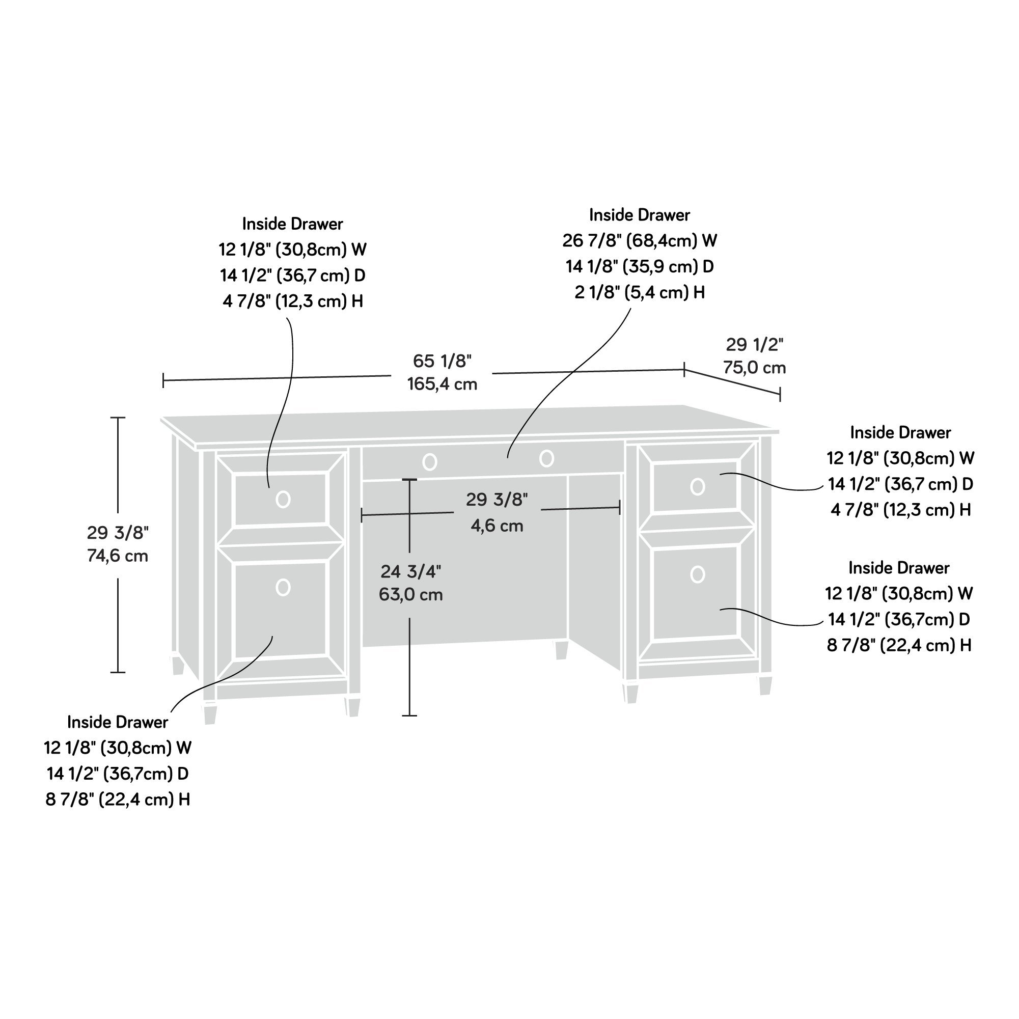Sauder Edge Water Executive Desk, Double Ped Desks, Roomy Workspace - Estate Black Finish - Image 3