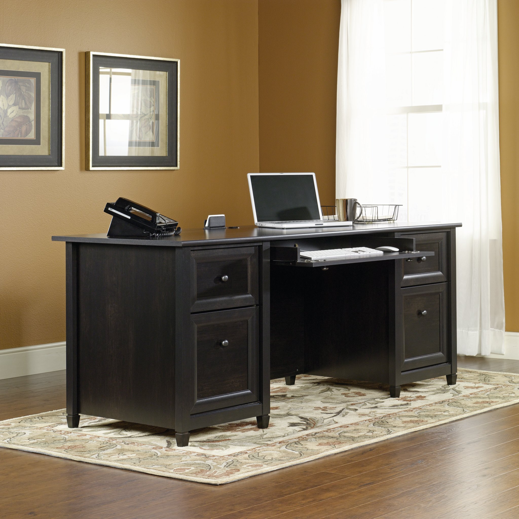Sauder Edge Water Executive Desk, Double Ped Desks, Roomy Workspace - Estate Black Finish - Image 4