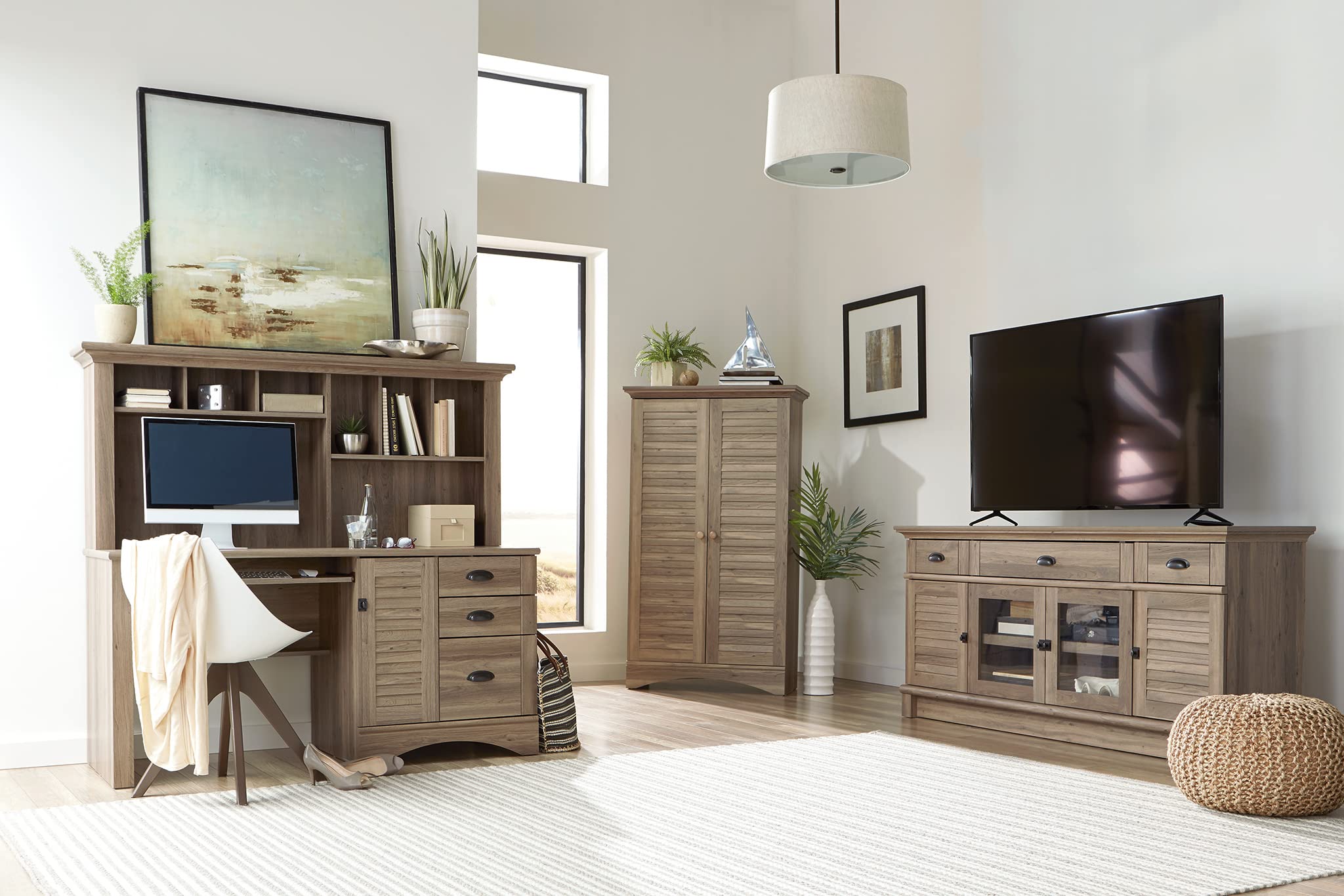 Sauder Harbor View Storage Cabinet/ Pantry Cabinet, Salt Oak finish - Image 11