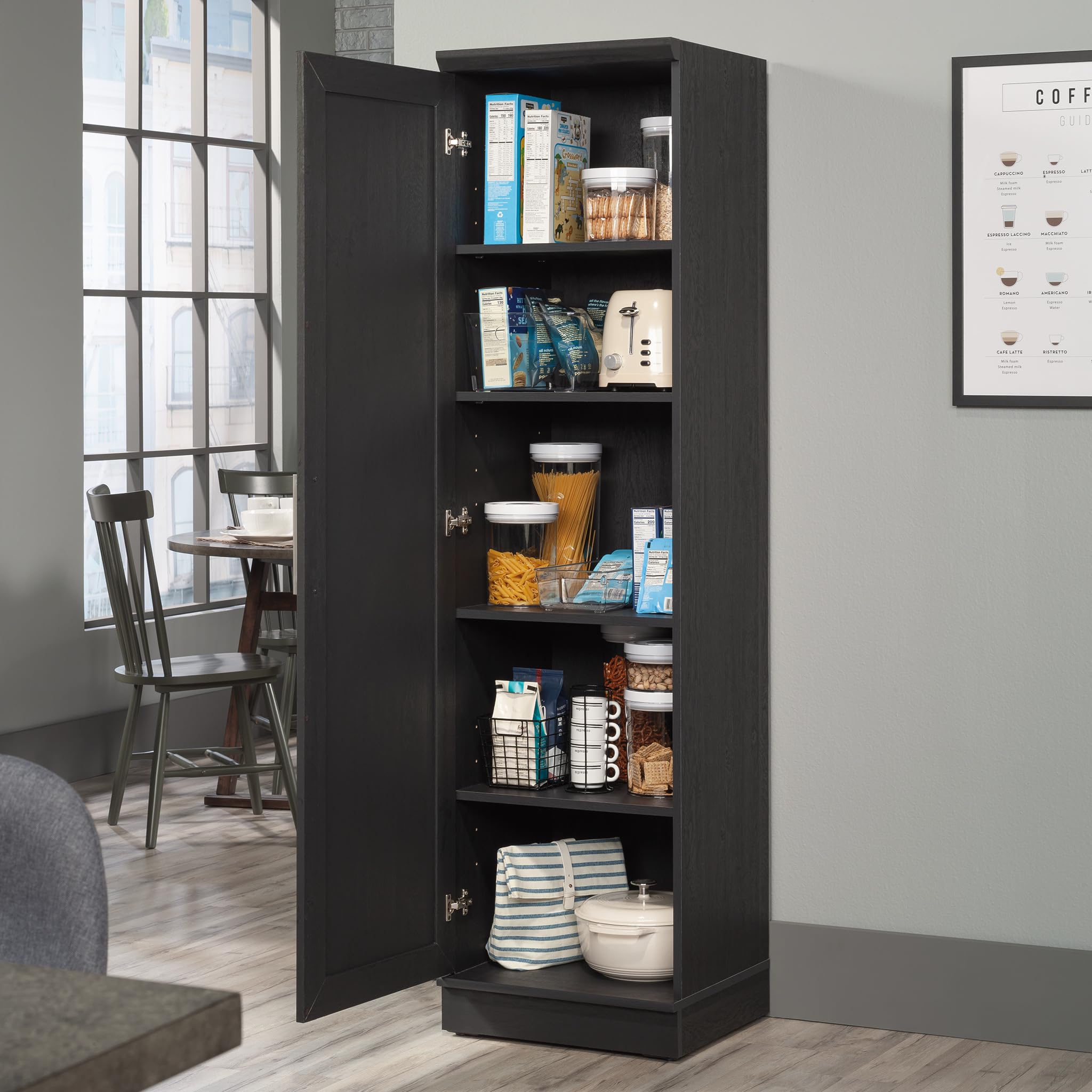 Sauder HomePlus Kitchen Pantry Storage Cabinet Slim Single Door with Adjustable Shelves, Living Room Storage Cabinet, in Raven Oak - Image 4