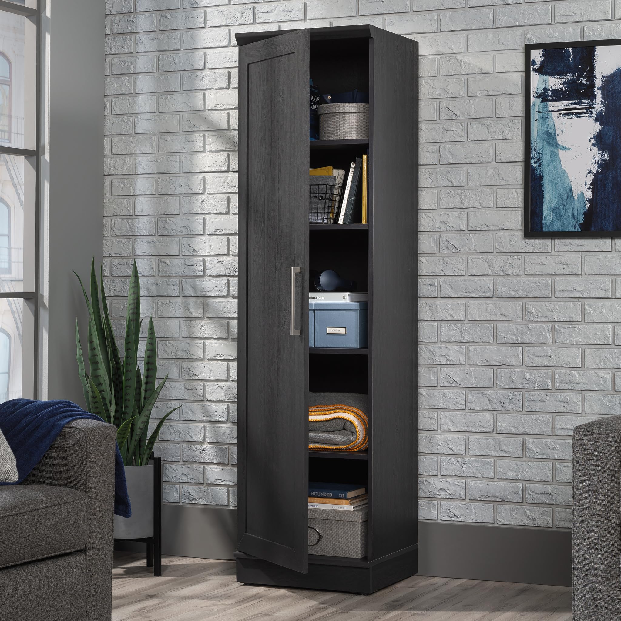 Sauder HomePlus Kitchen Pantry Storage Cabinet Slim Single Door with Adjustable Shelves, Living Room Storage Cabinet, in Raven Oak - Image 5