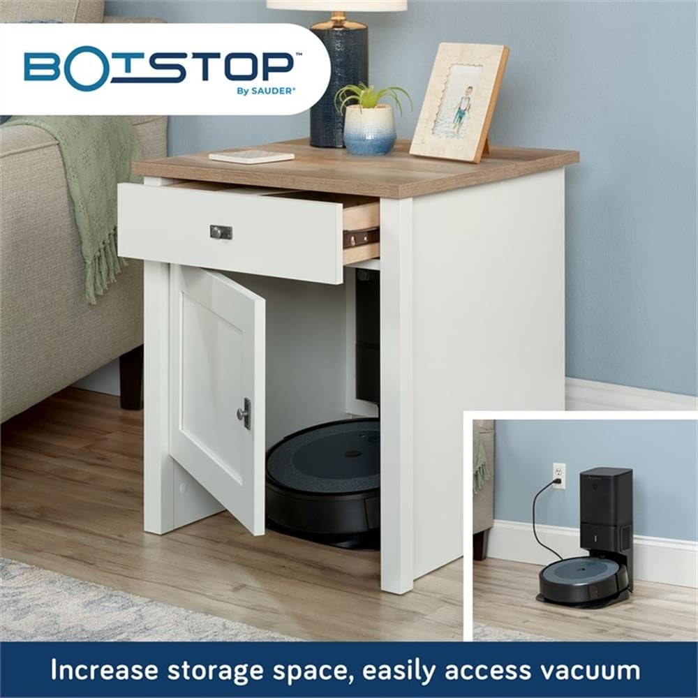 Sauder Homeplus Robot Vacuum Storage Side Table End Table Cabinet for Living Room, Bedroom, in Soft White - Image 4