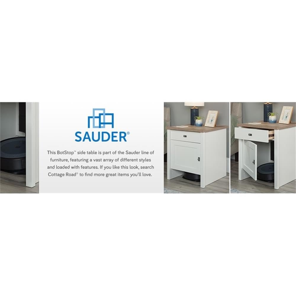 Sauder Homeplus Robot Vacuum Storage Side Table End Table Cabinet for Living Room, Bedroom, in Soft White - Image 9