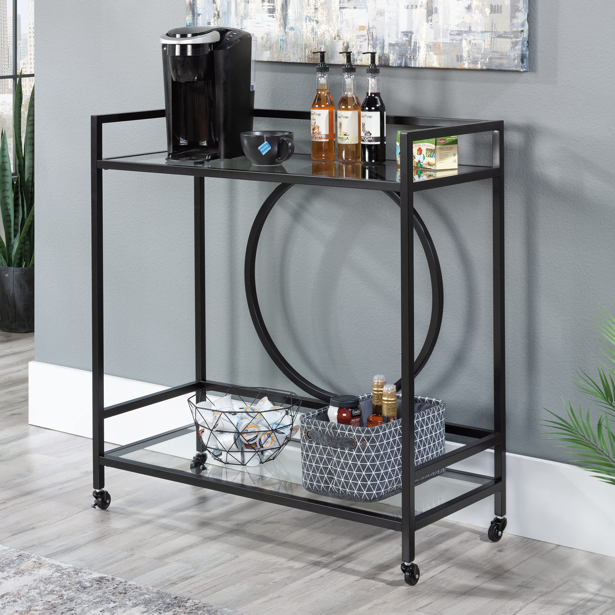 Sauder International Lux Bar Cart, Black Finish - Image 3