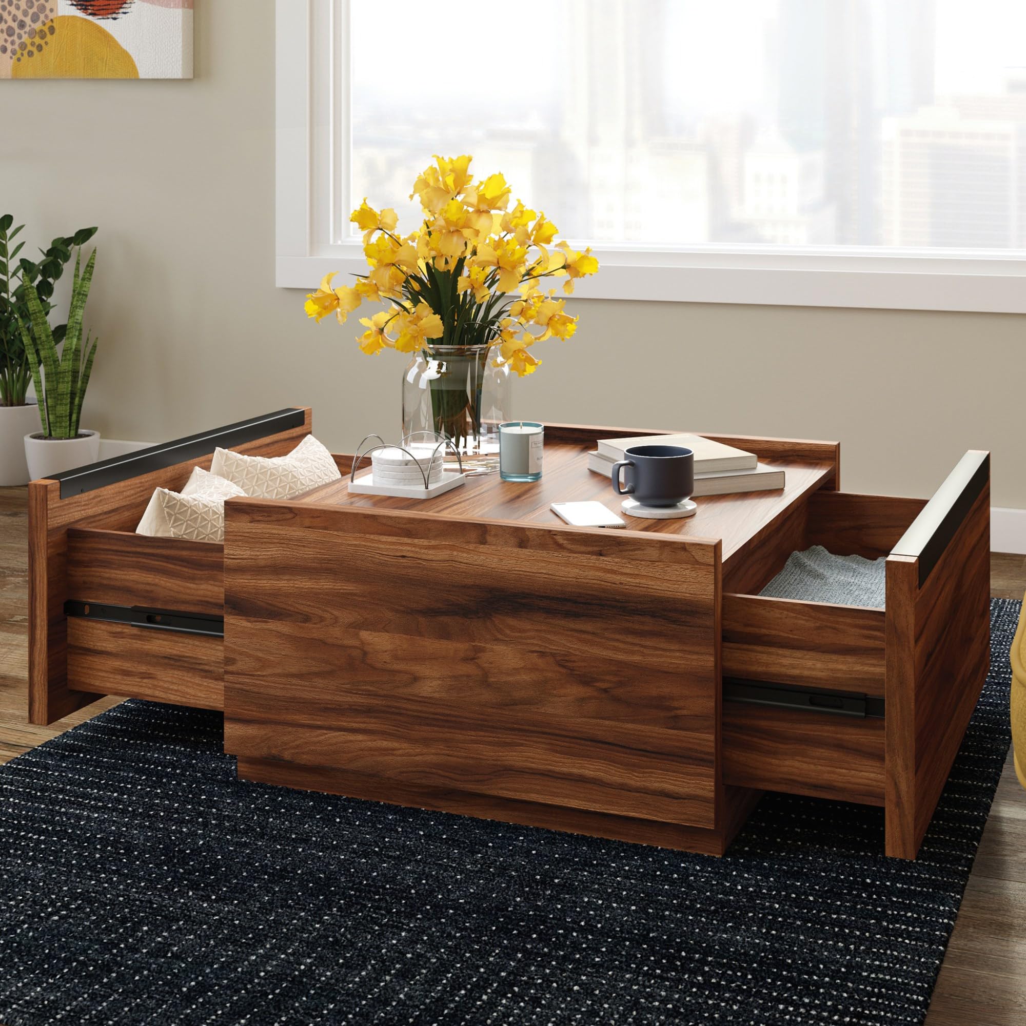 Sauder Manhattan Gate Modern Square Coffee Table, Blaze Acacia Finish - Image 4