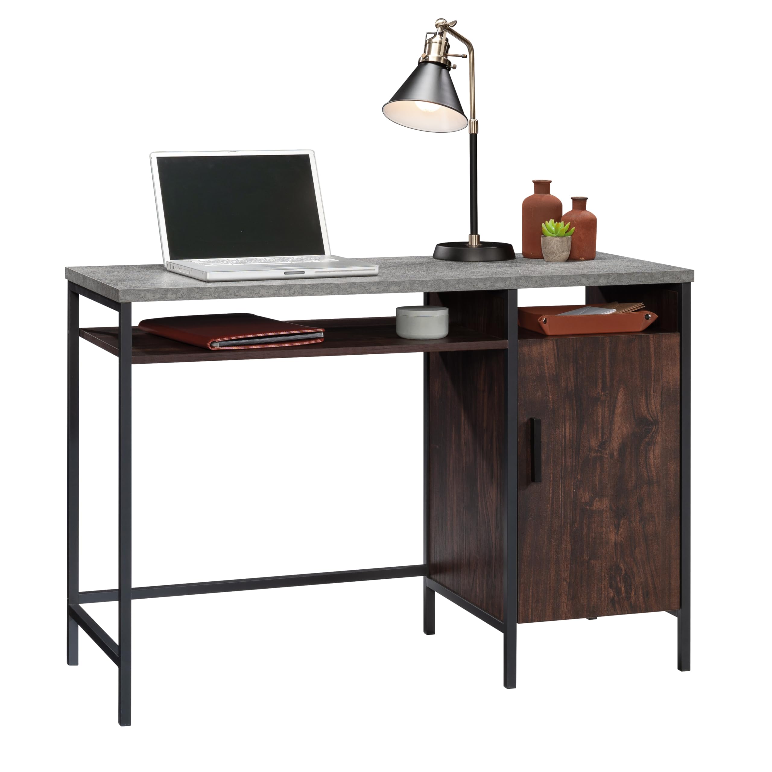 Sauder Market Commons Single Pedestal Desk, Rich Walnut Finish - Image 6