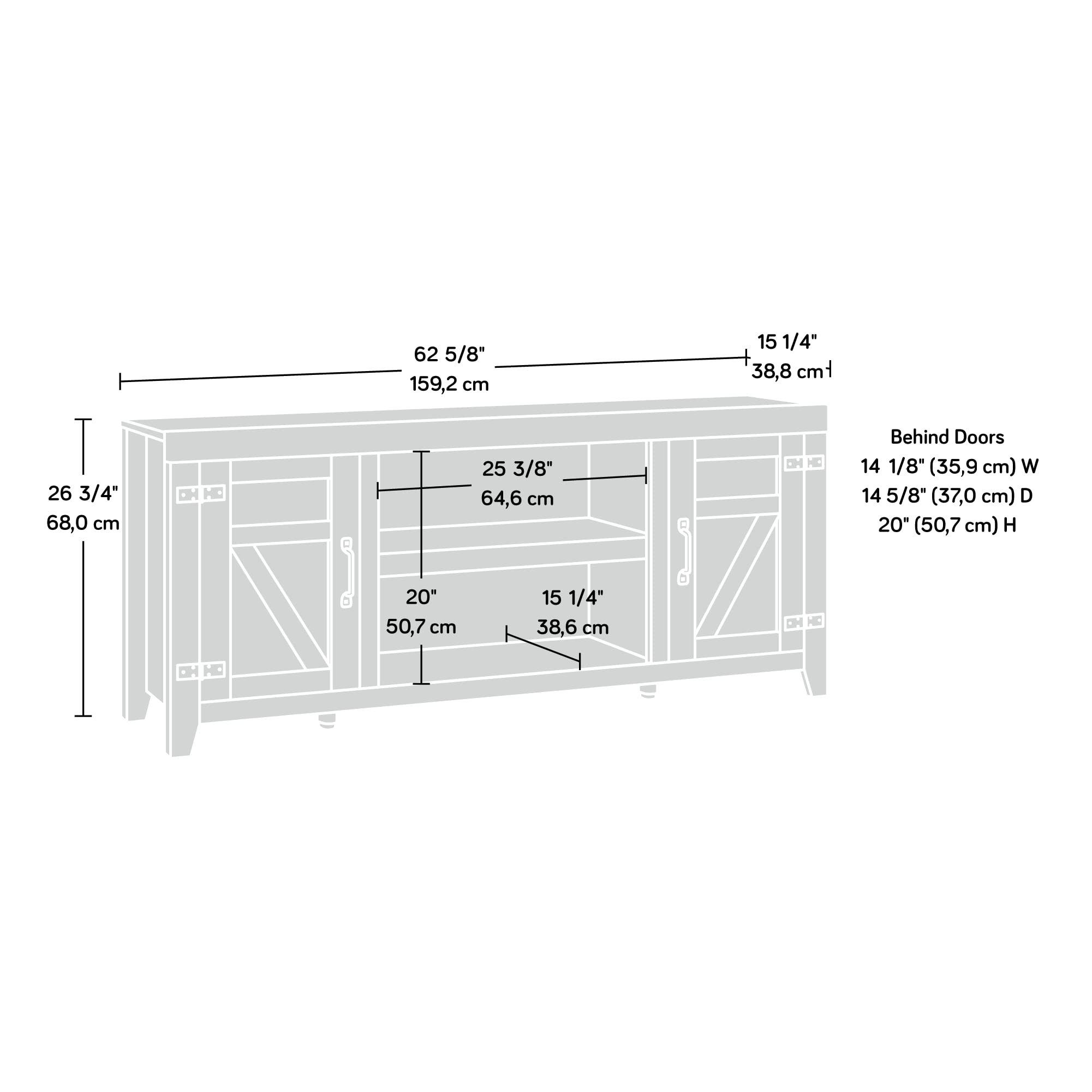 Sauder Misc Entertainment Farmhouse TV Credenza, for TVs up to 70", Chalked Chestnut Finish - Image 3