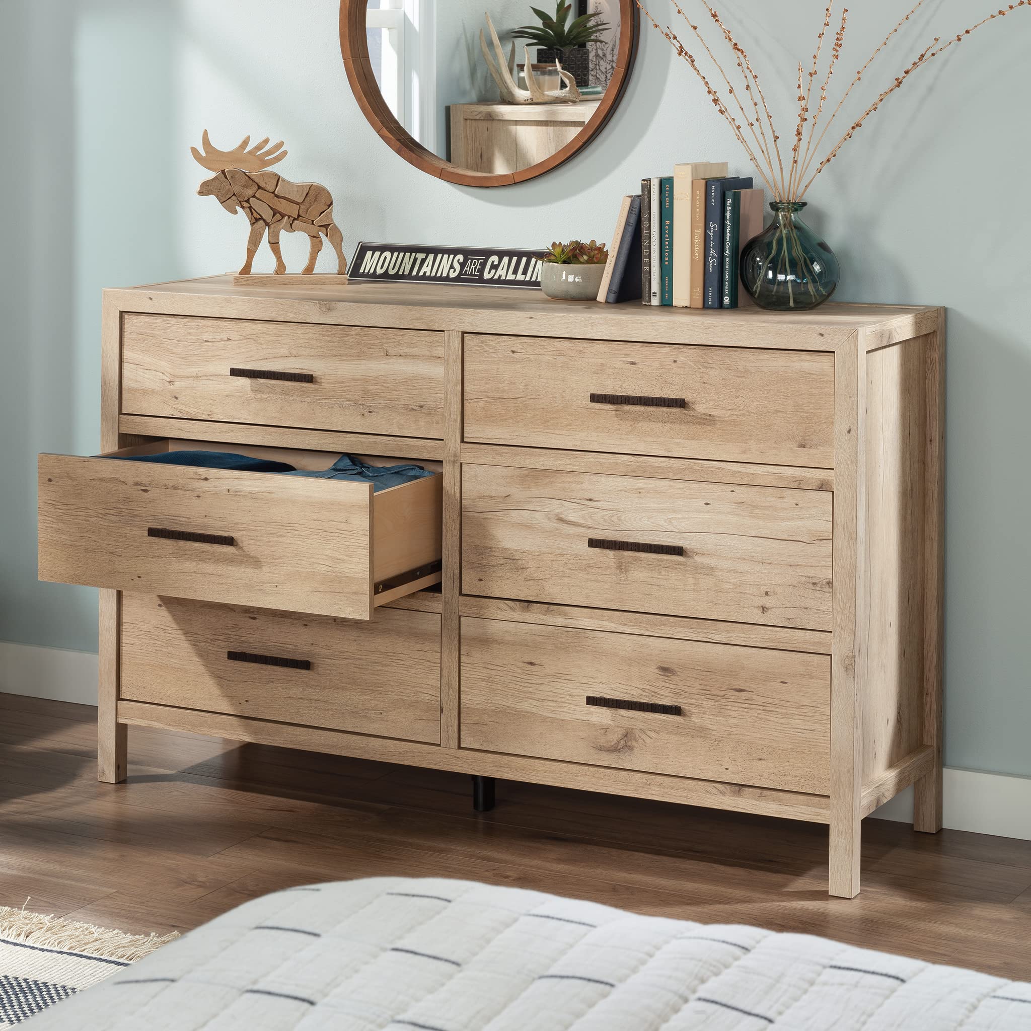 Sauder Pacific View 6-Drawer Bedroom Dresser, Prime Oak Finish - Image 7