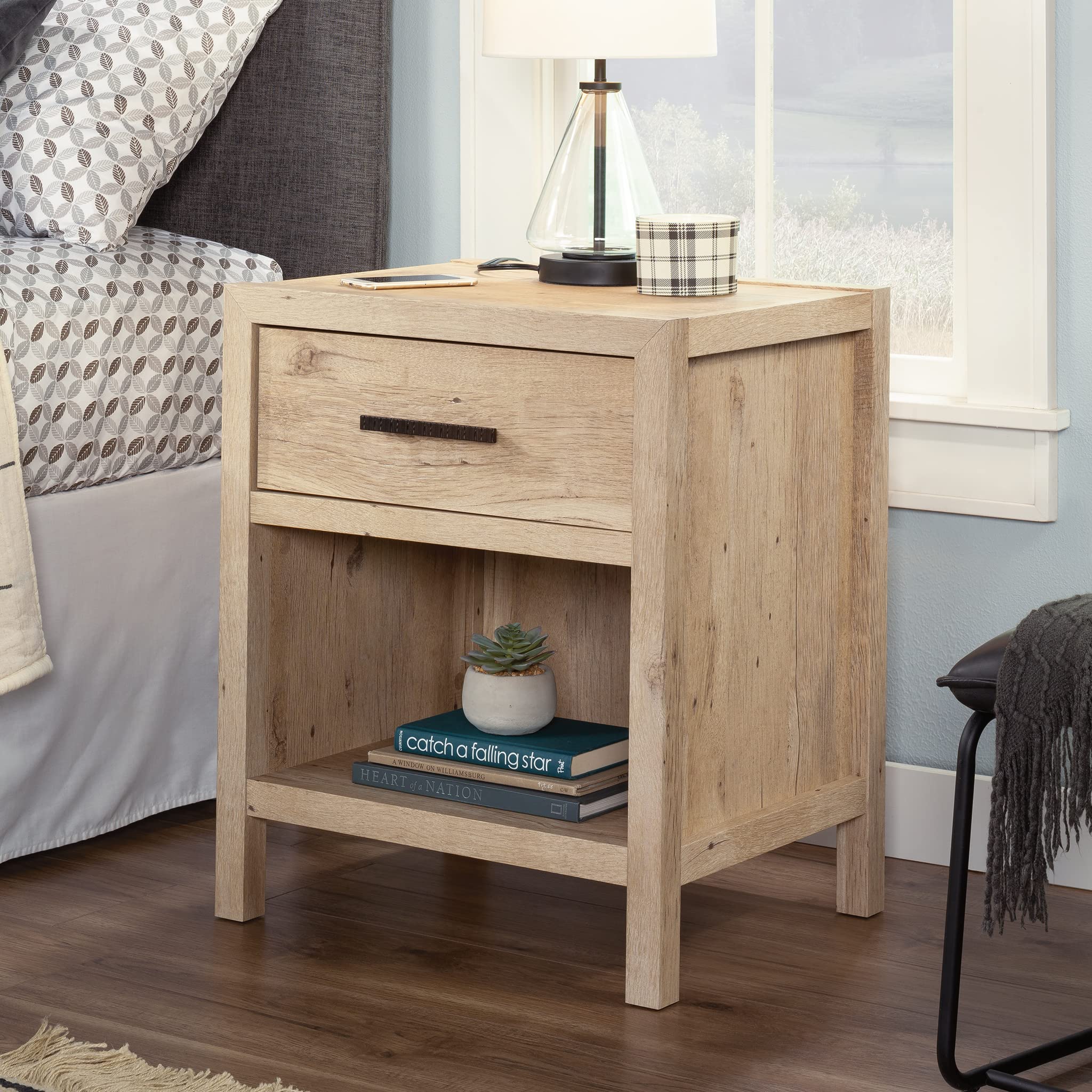 Sauder Pacific View Bedroom Night Stand, Spacious Storage, 1 Drawer Nightstand, Prime Oak Finish - Image 7