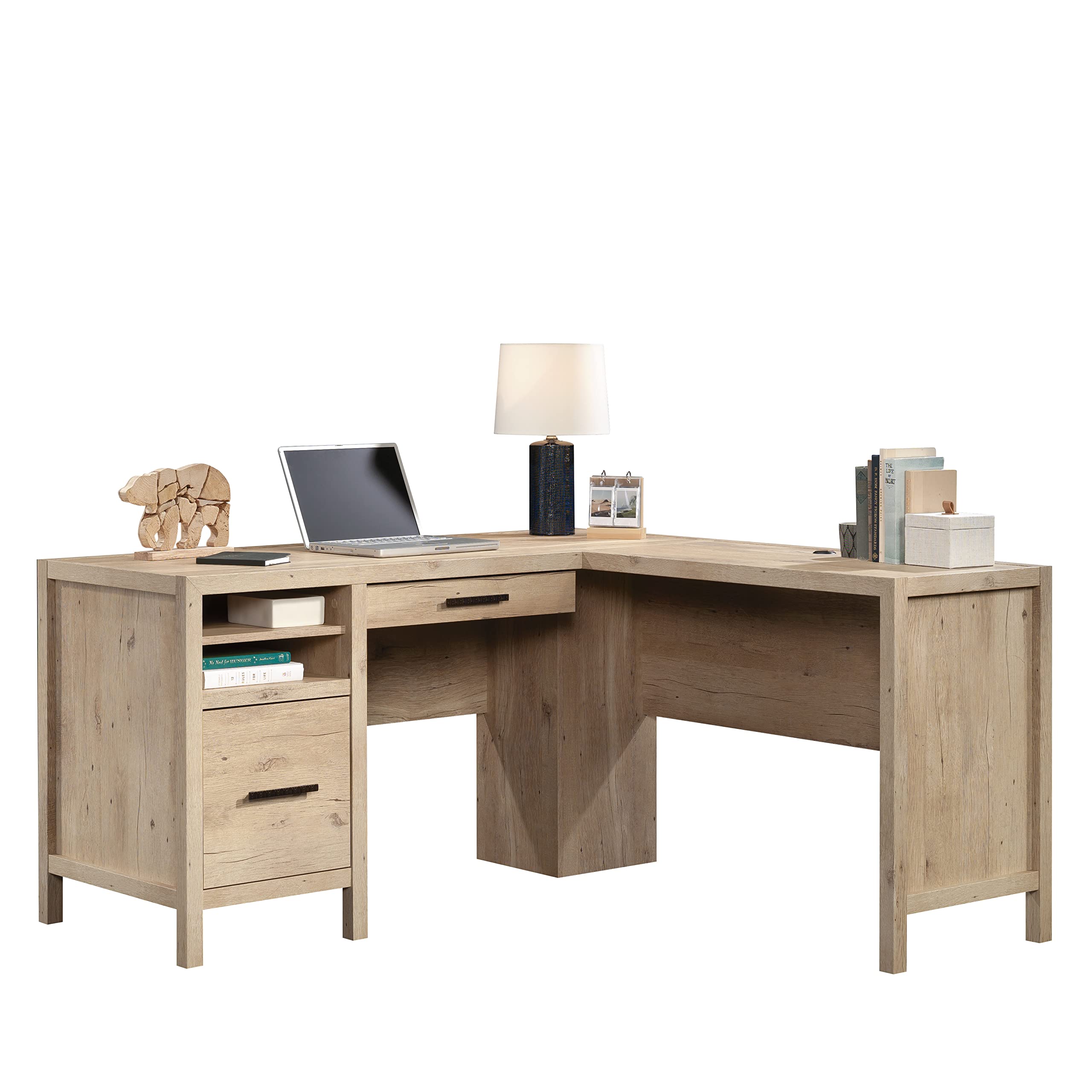 Sauder Pacific View L-Desk, L: 58.47" x W: 58.43" x H: 29.92", Prime Oak Finish - Image 13