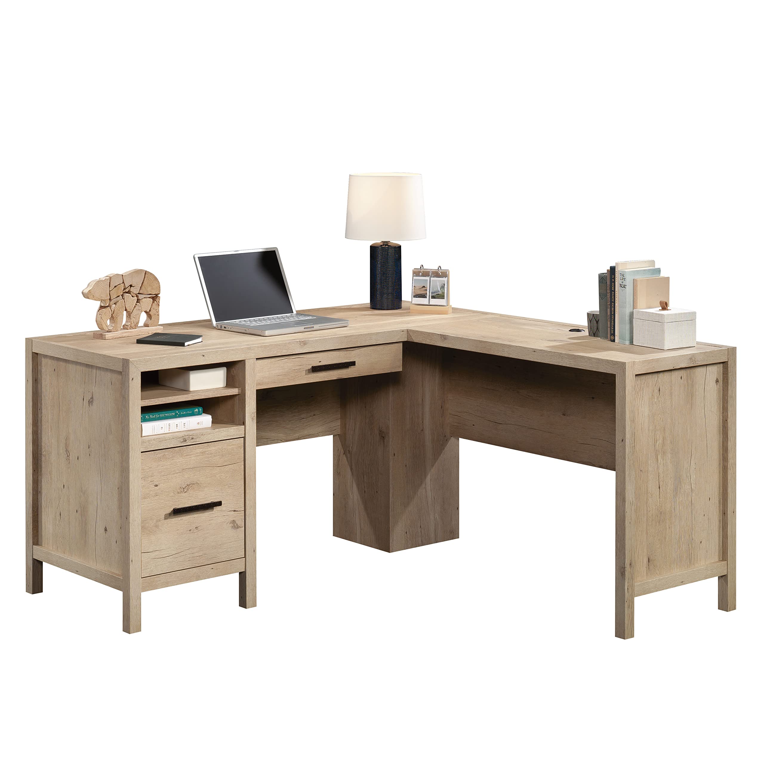 Sauder Pacific View L-Desk, L: 58.47" x W: 58.43" x H: 29.92", Prime Oak Finish - Image 14