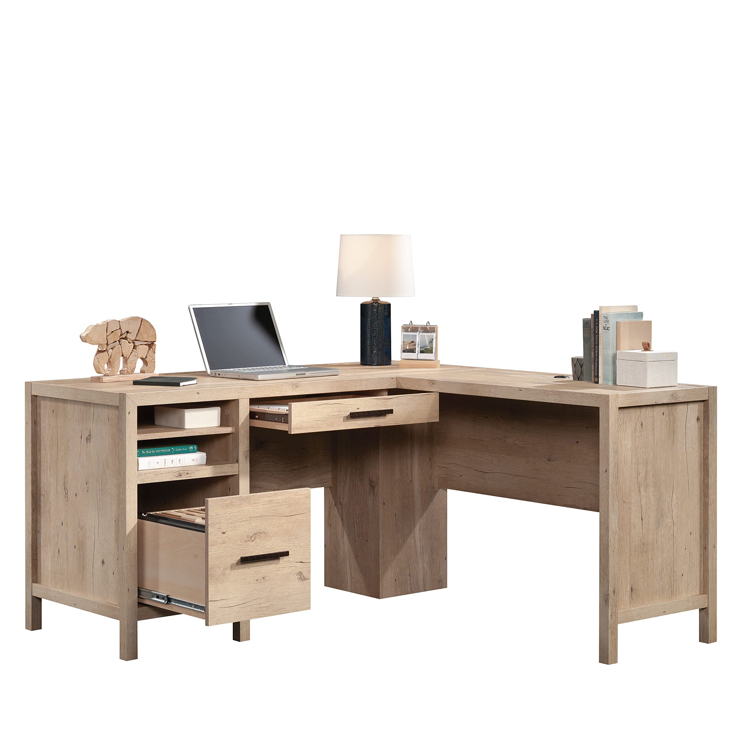 Sauder Pacific View L-Desk, L: 58.47" x W: 58.43" x H: 29.92", Prime Oak Finish - Image 15