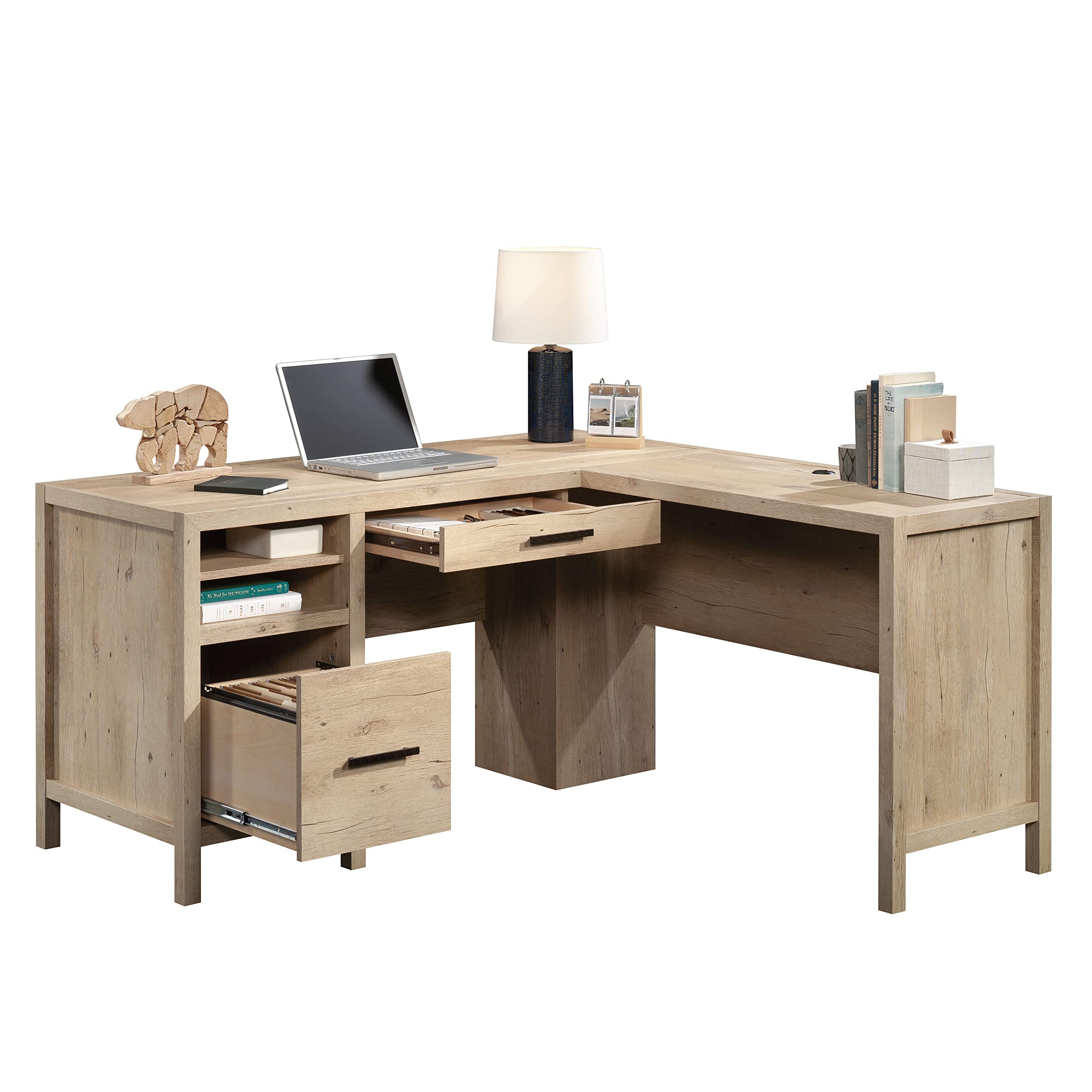 Sauder Pacific View L-Desk, L: 58.47" x W: 58.43" x H: 29.92", Prime Oak Finish - Image 16