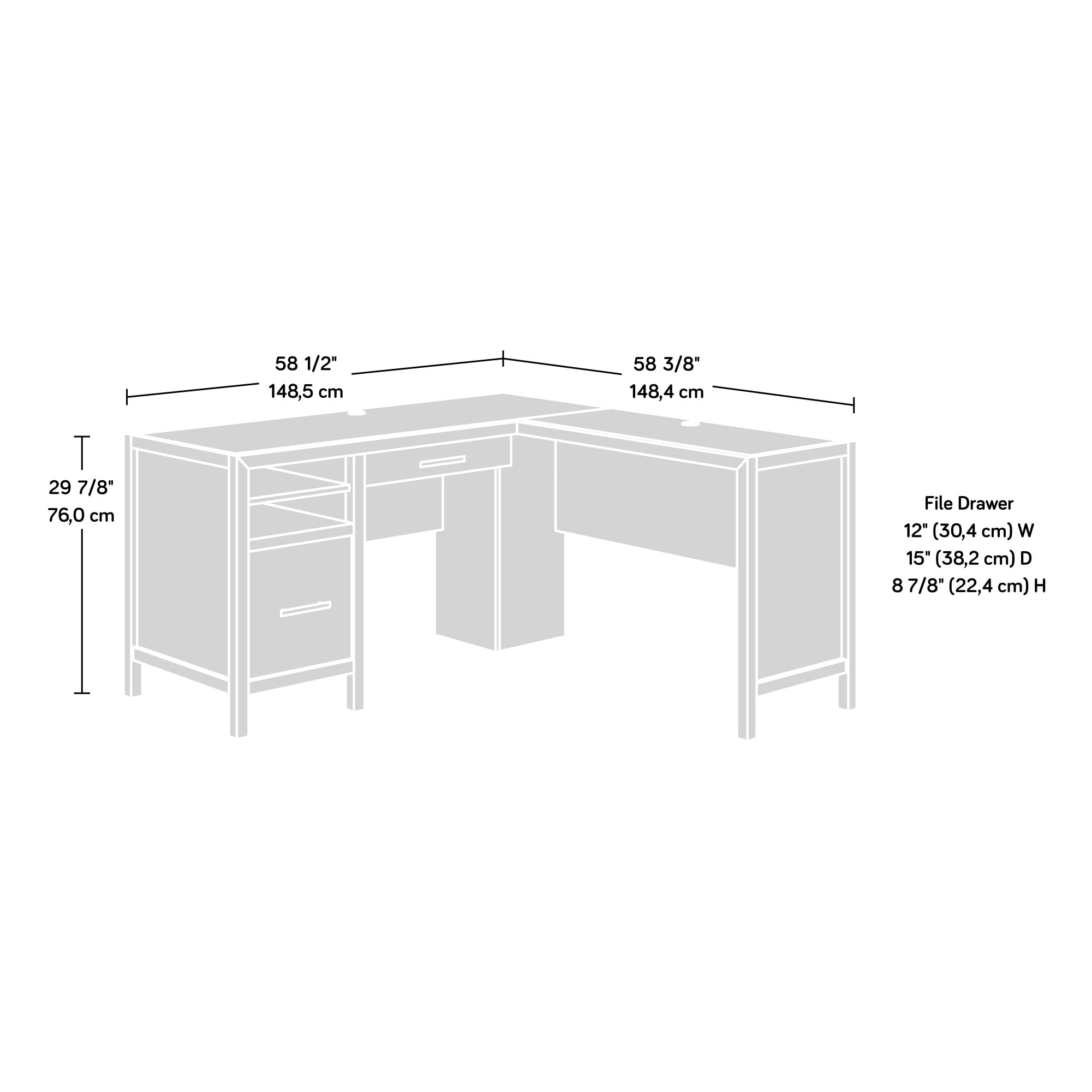 Sauder Pacific View L-Desk, L: 58.47" x W: 58.43" x H: 29.92", Prime Oak Finish - Image 3