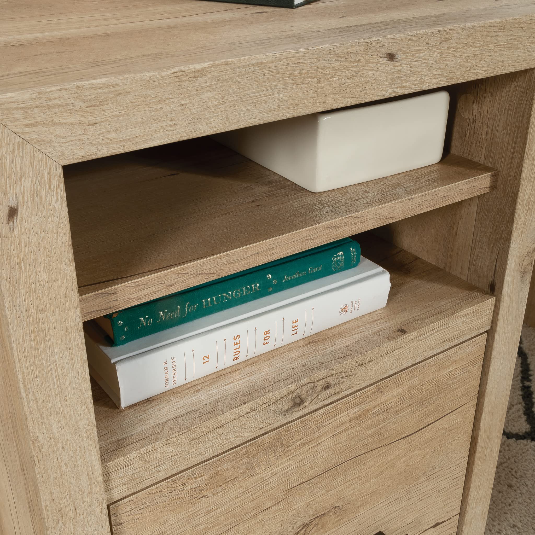 Sauder Pacific View L-Desk, L: 58.47" x W: 58.43" x H: 29.92", Prime Oak Finish - Image 6