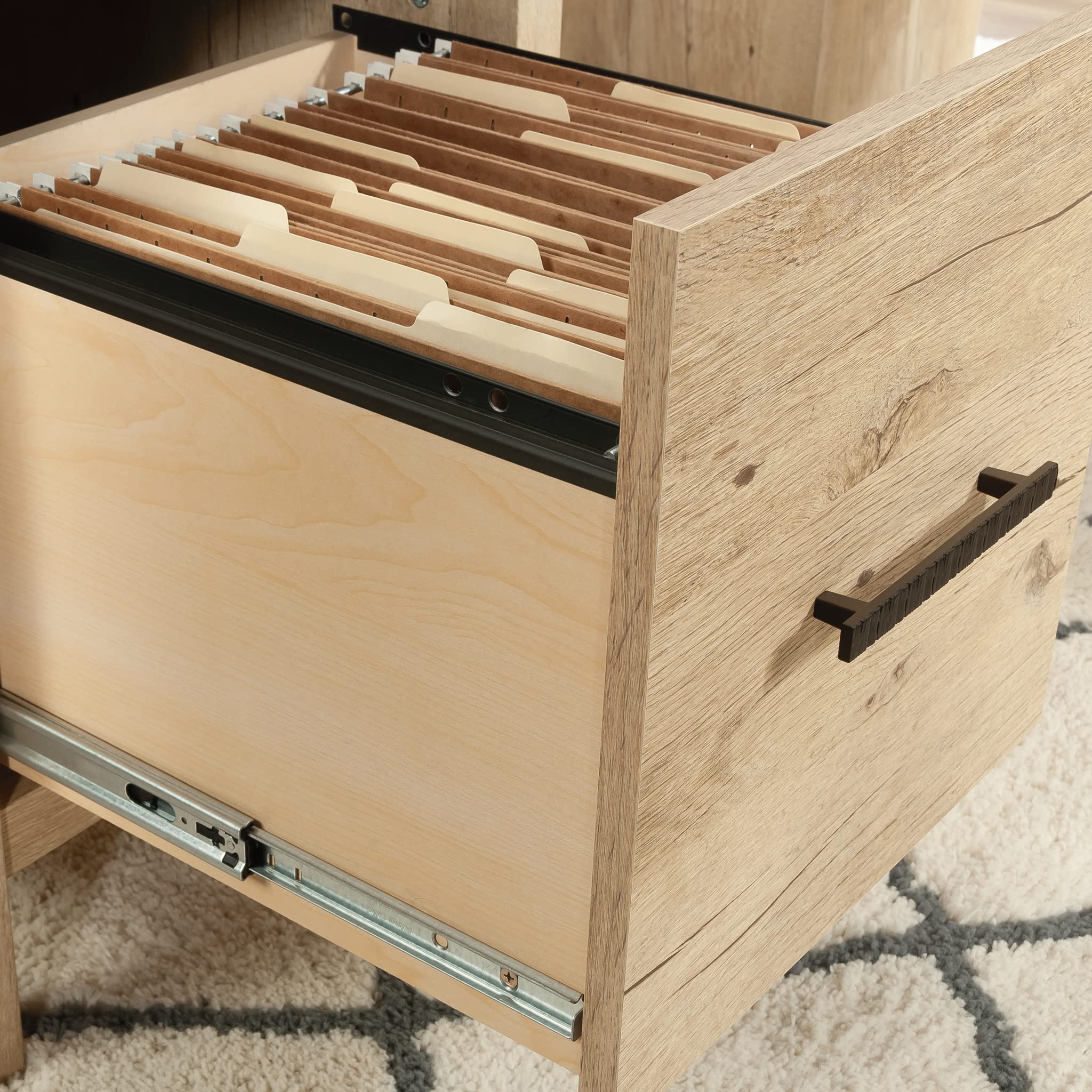 Sauder Pacific View L-Desk, L: 58.47" x W: 58.43" x H: 29.92", Prime Oak Finish - Image 9