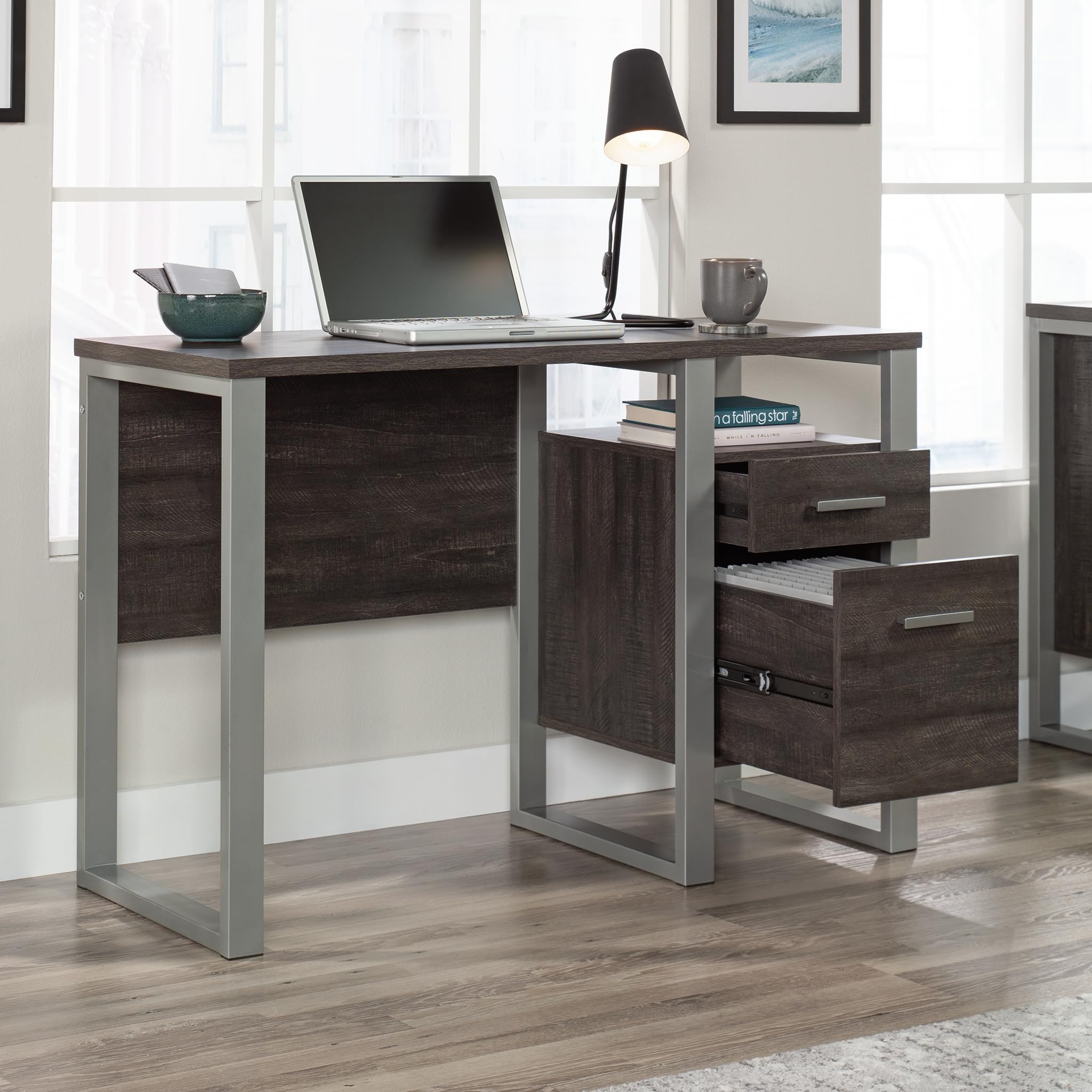 Sauder Rock Glen Single Pedestal Desk, Blade Walnut Finish - Image 7
