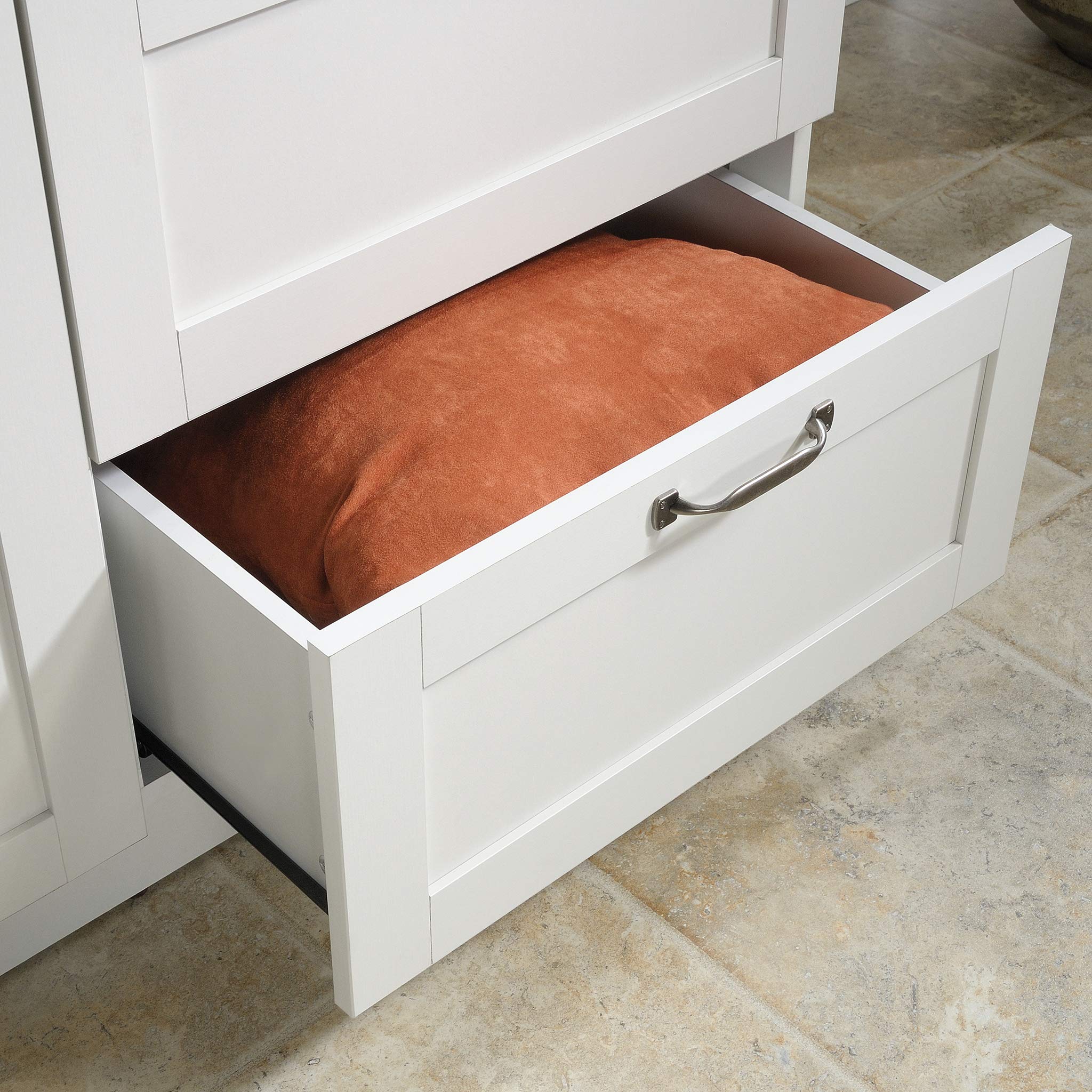 Sauder Select Multipurpose Bedroom Armoire Wardrobe Closet Pantry Storage Cabinet with Storage Drawers and Hanging Rail, in Soft White finish - Image 9